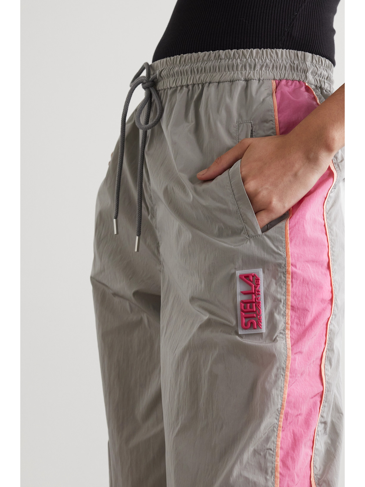 Stella Mccartney Kira Appliquéd Striped Econyl Track Pants In Gray