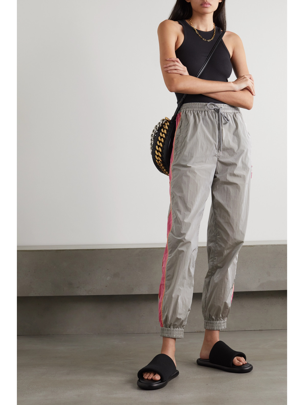 Stella Mccartney Kira Appliquéd Striped Econyl Track Pants In Gray