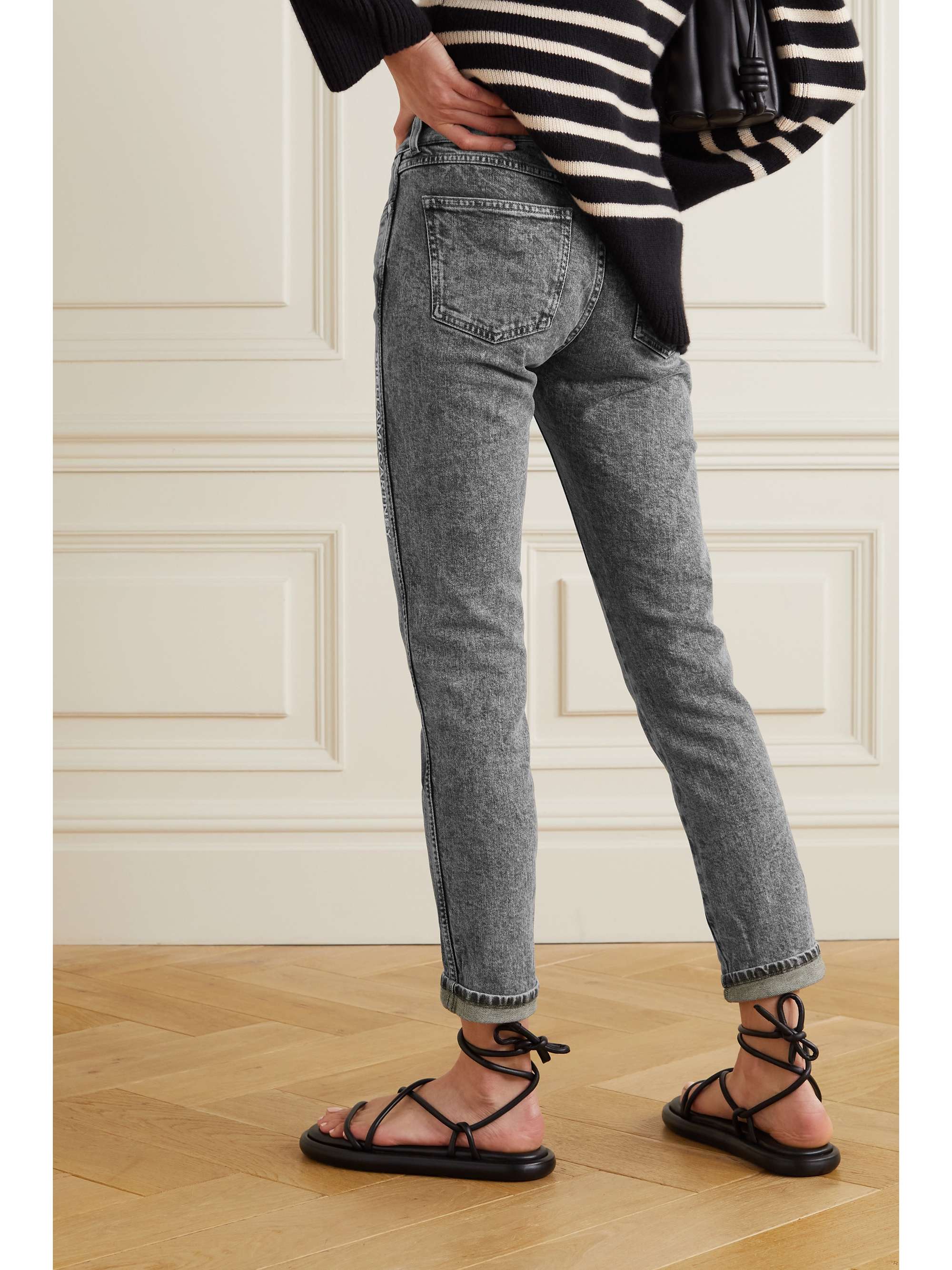 STELLA MCCARTNEY + NET SUSTAIN embroidered organic mid-rise slim-leg jeans