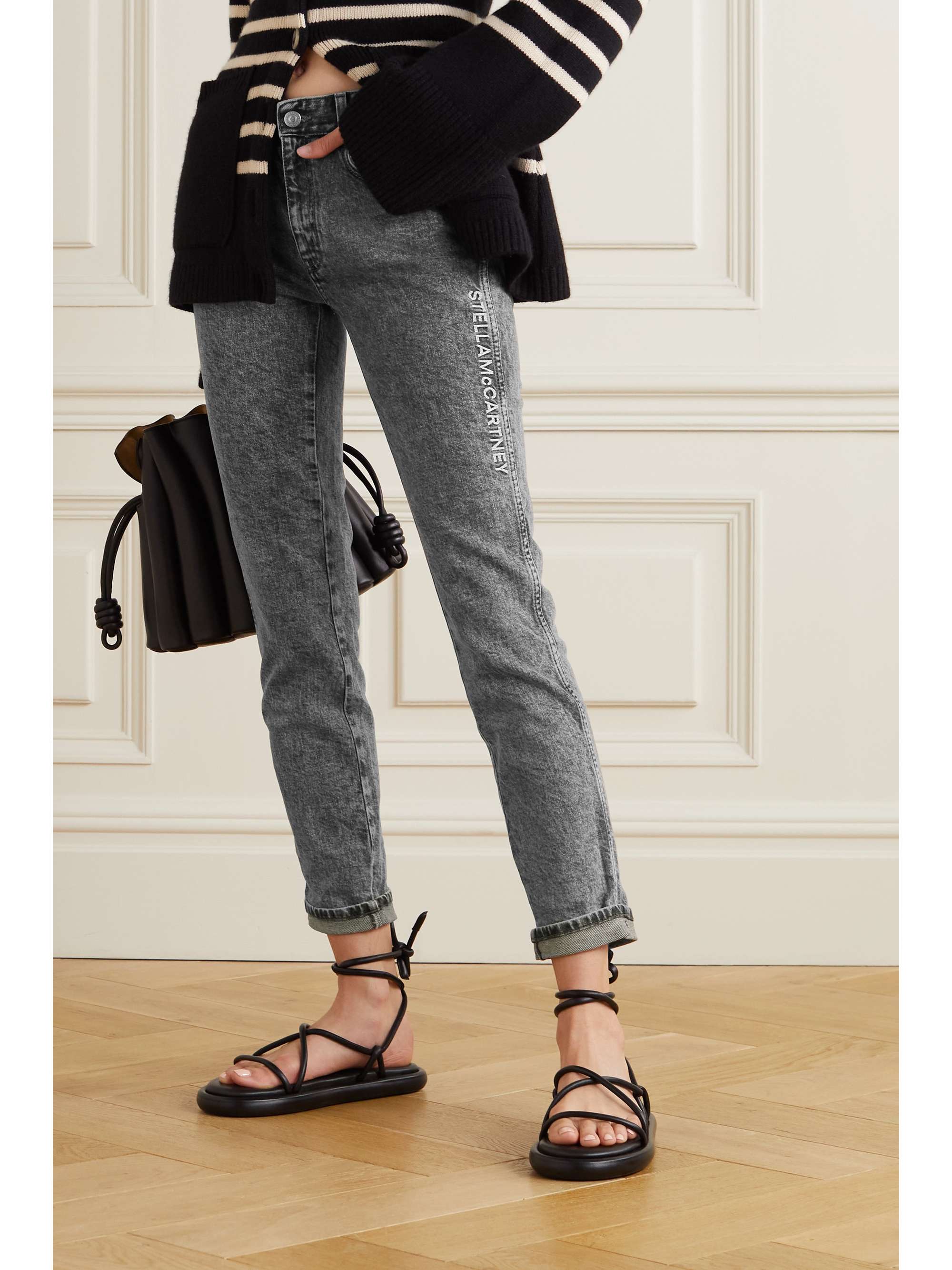 STELLA MCCARTNEY + NET SUSTAIN embroidered organic mid-rise slim-leg jeans