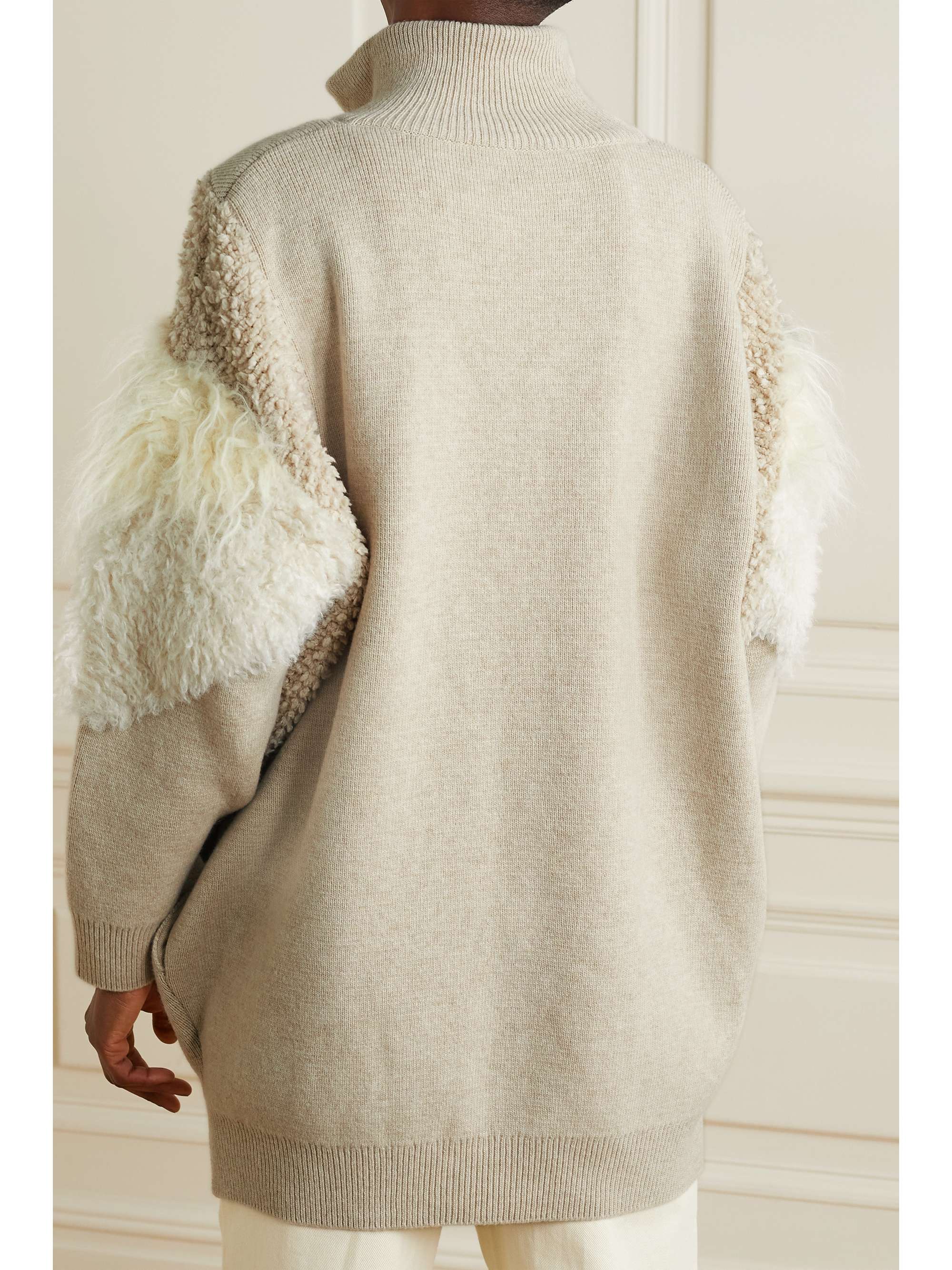 STELLA MCCARTNEY + NET SUSTAIN faux shearling-trimmed wool cardigan