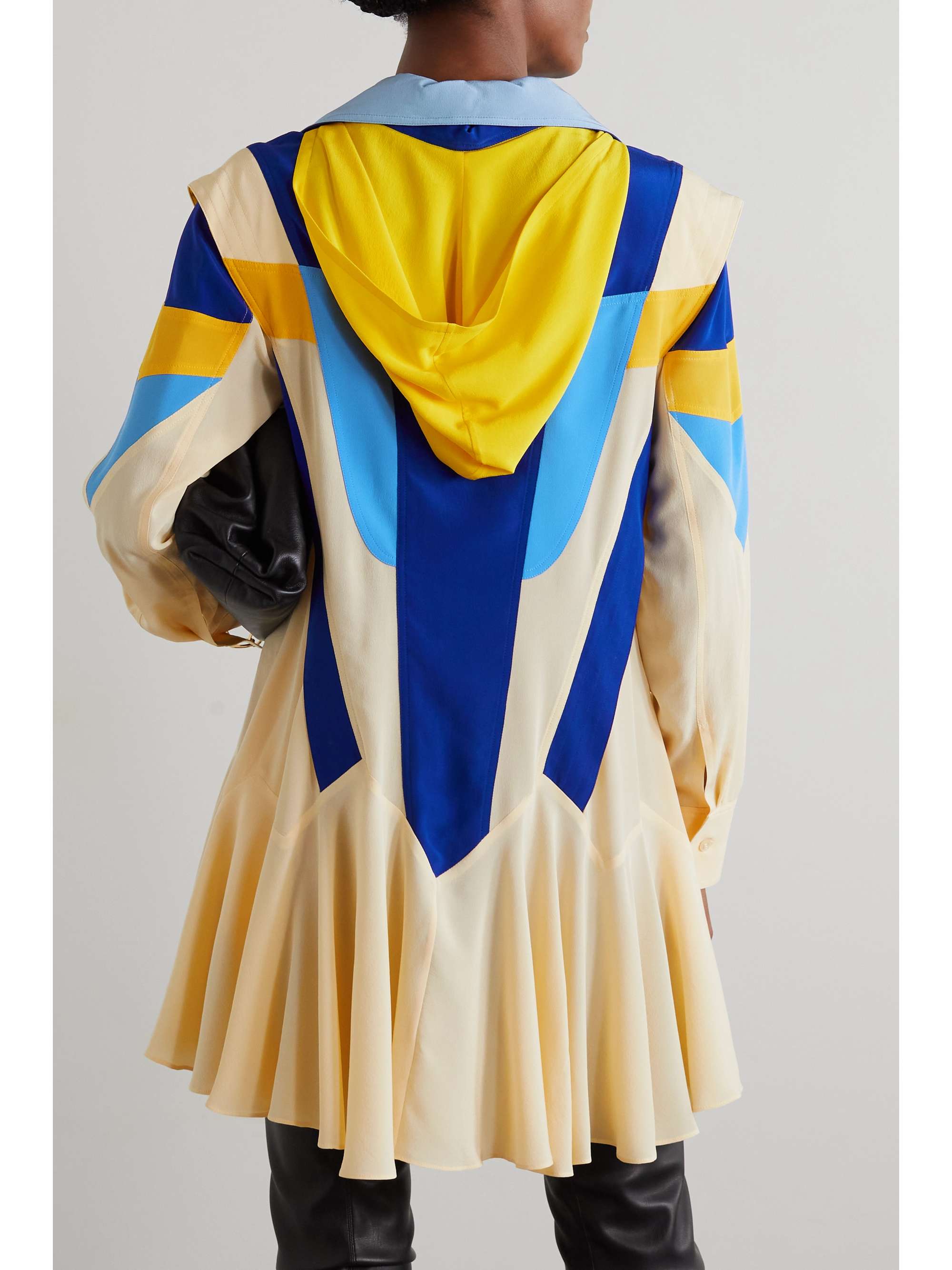 STELLA MCCARTNEY Monica hooded paneled silk crepe de chine mini dress