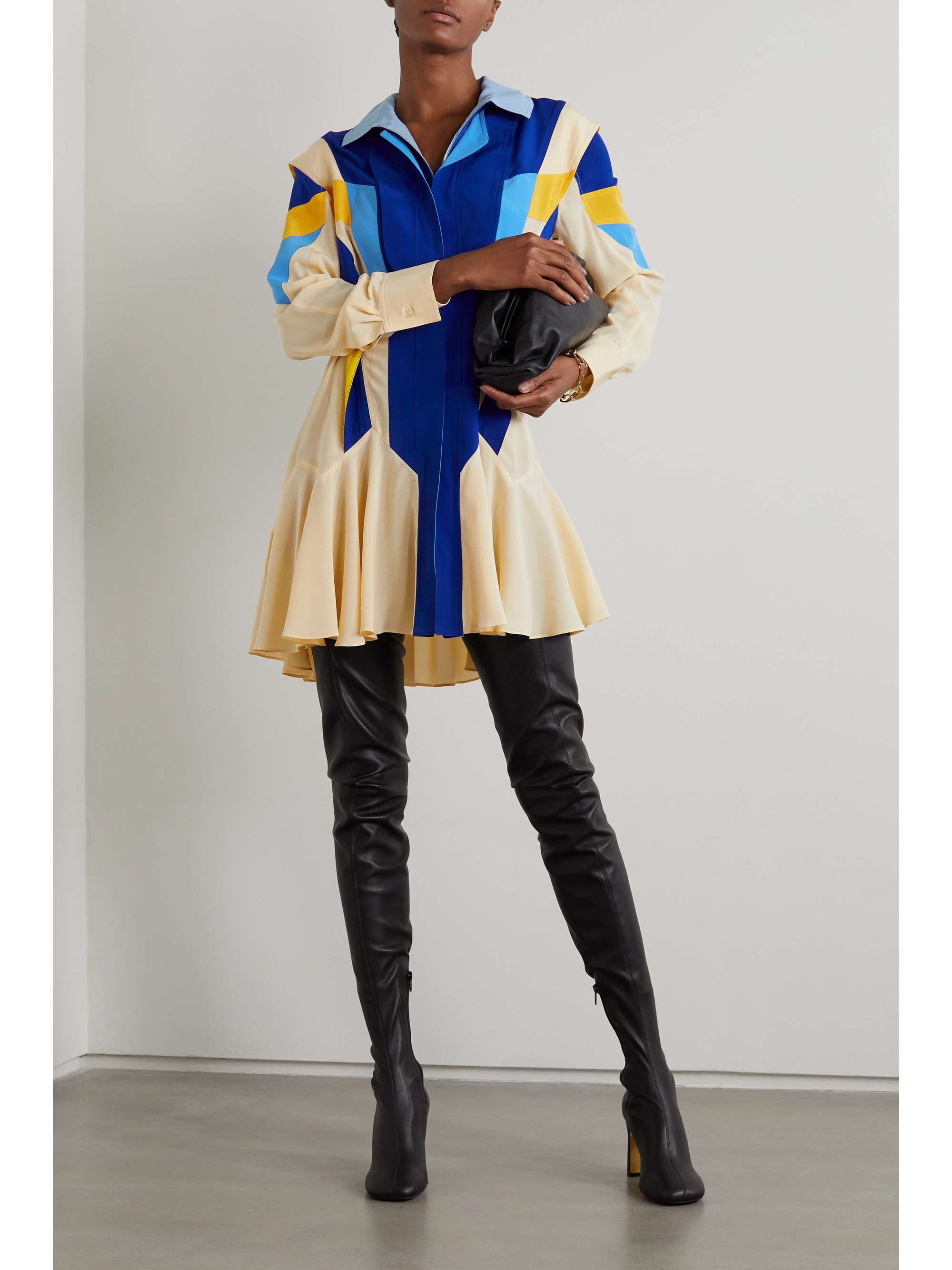 STELLA MCCARTNEY Monica hooded paneled silk crepe de chine mini dress