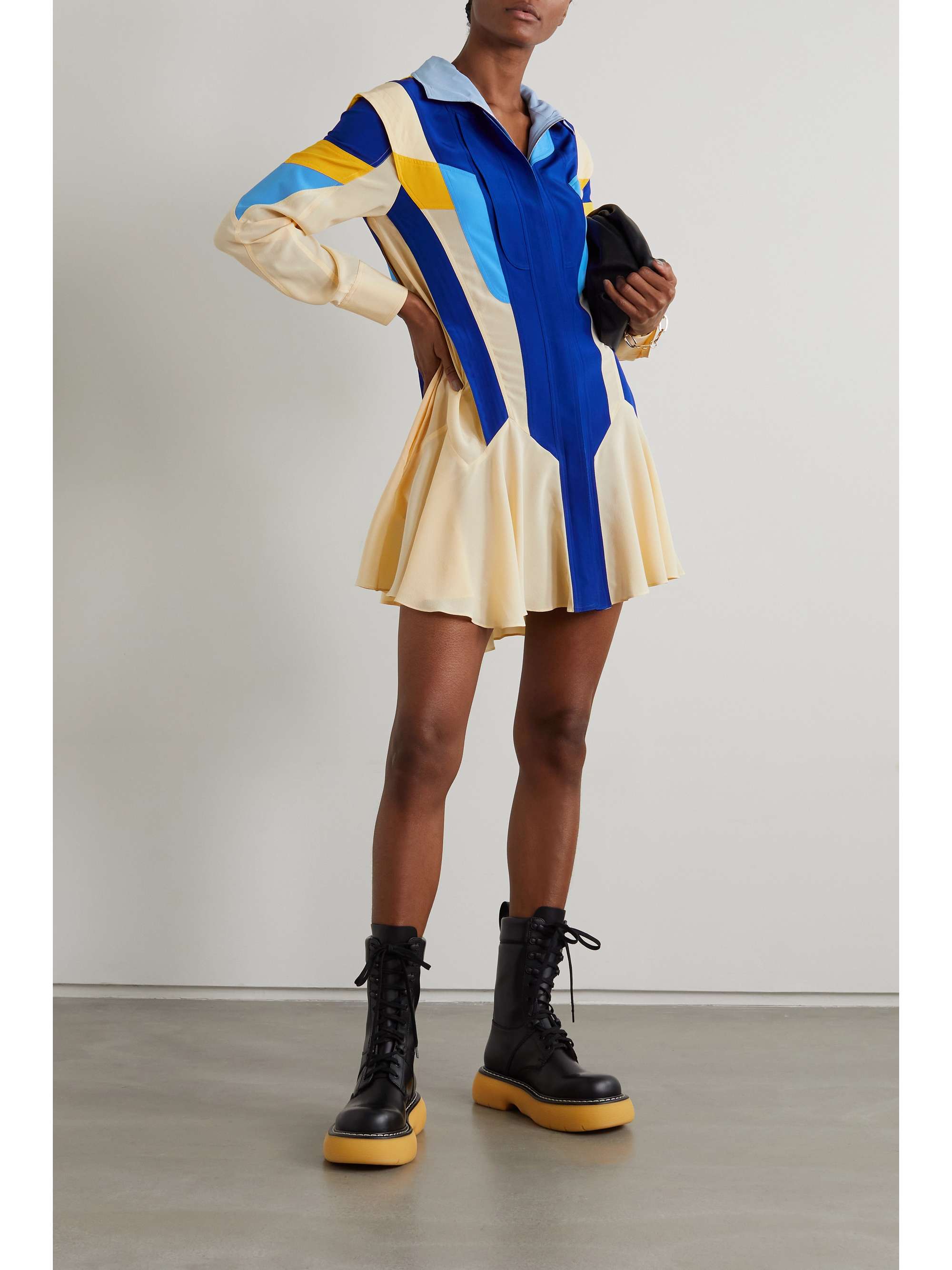 STELLA MCCARTNEY Monica hooded paneled silk crepe de chine mini dress