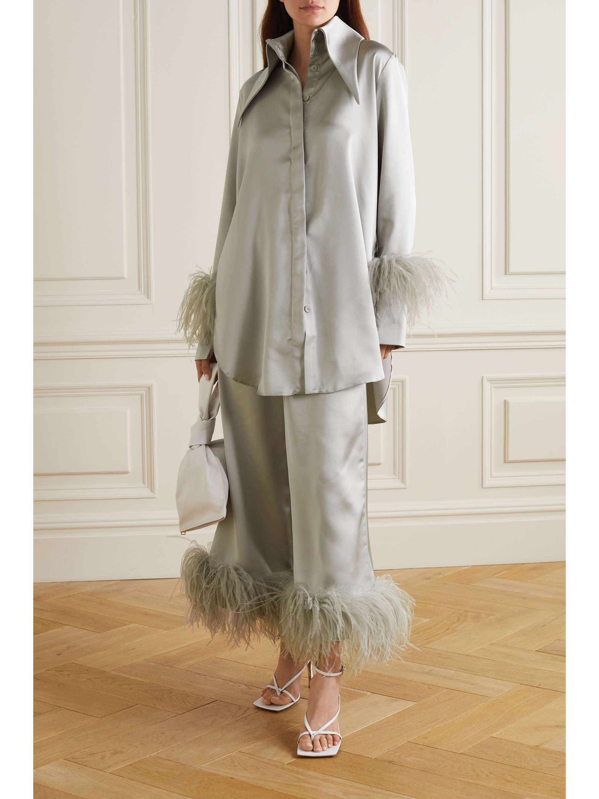 16ARLINGTON Seymour feather-trimmed satin shirt