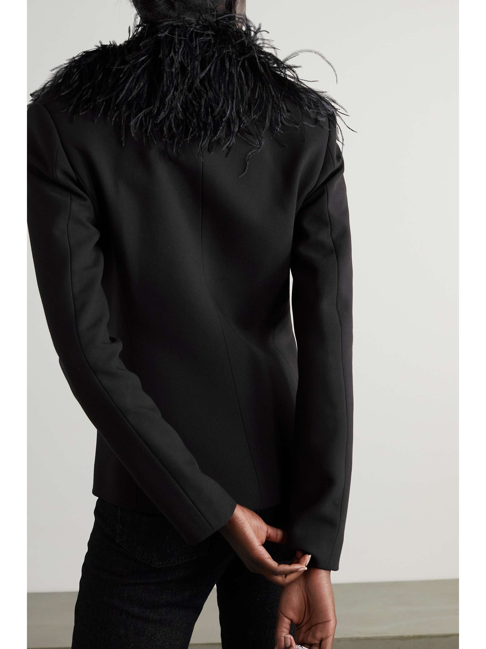 16ARLINGTON Nemi feather-trimmed crepe blazer