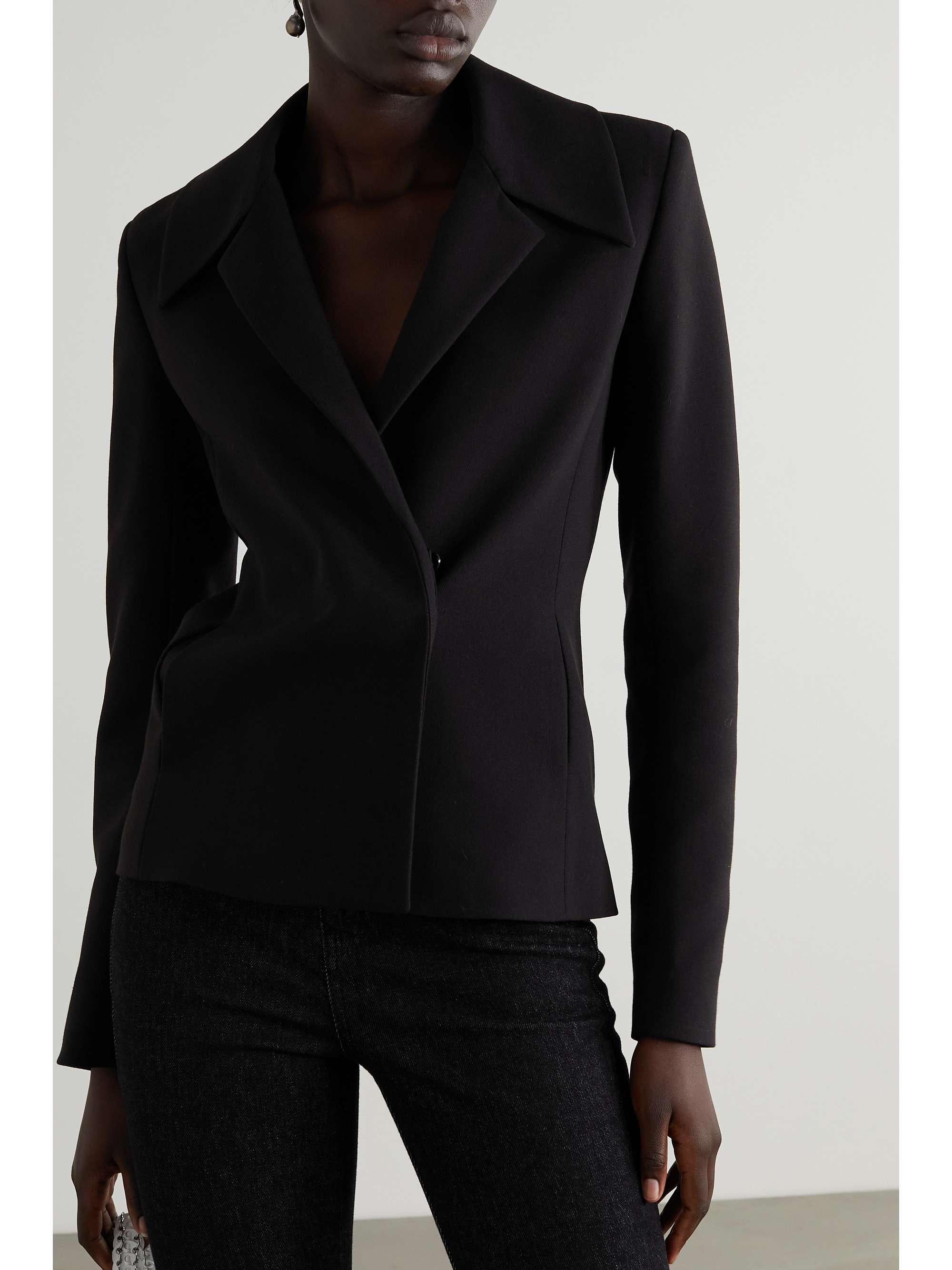 16ARLINGTON Nemi feather-trimmed crepe blazer