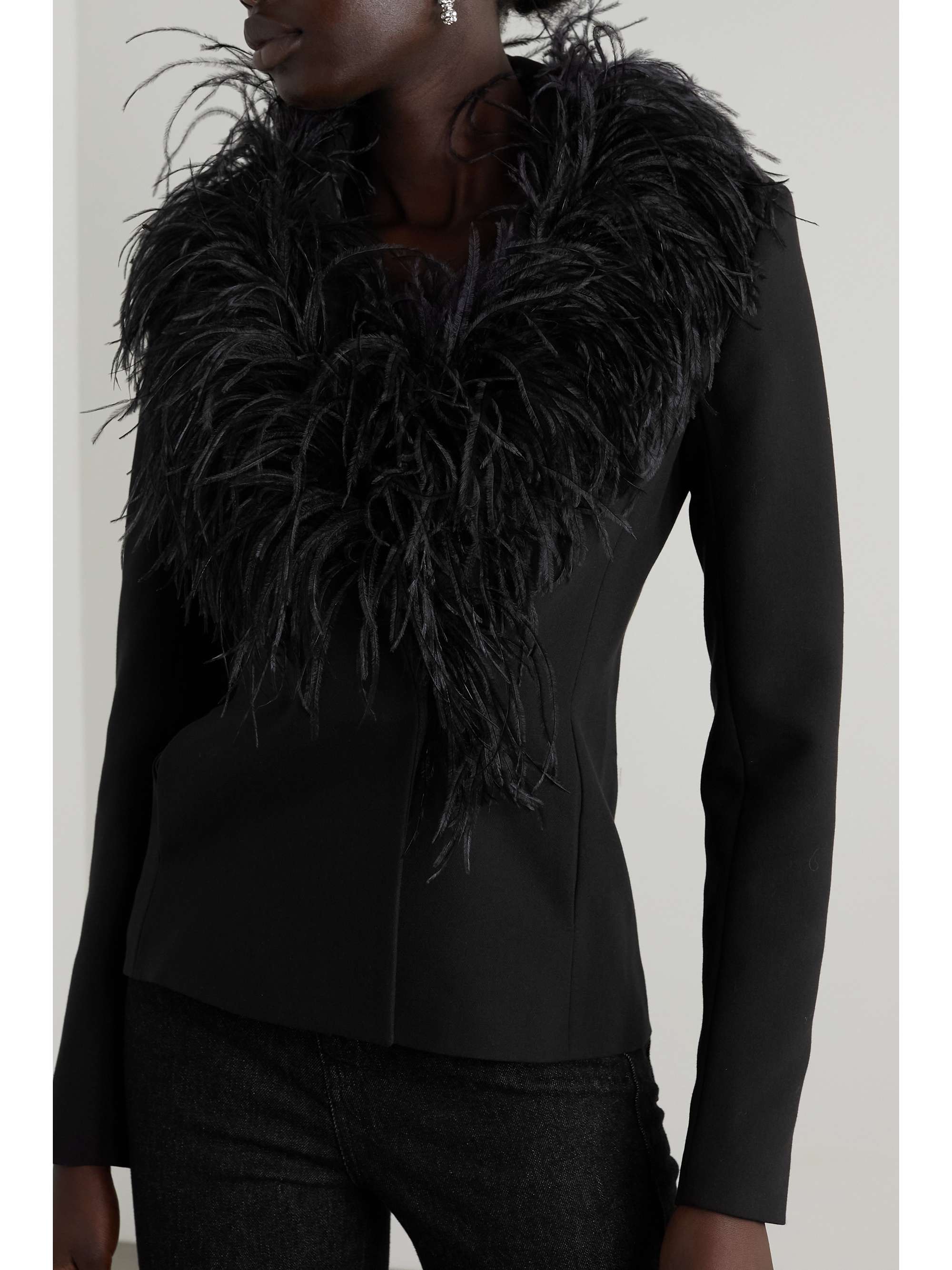 16ARLINGTON Nemi feather-trimmed crepe blazer