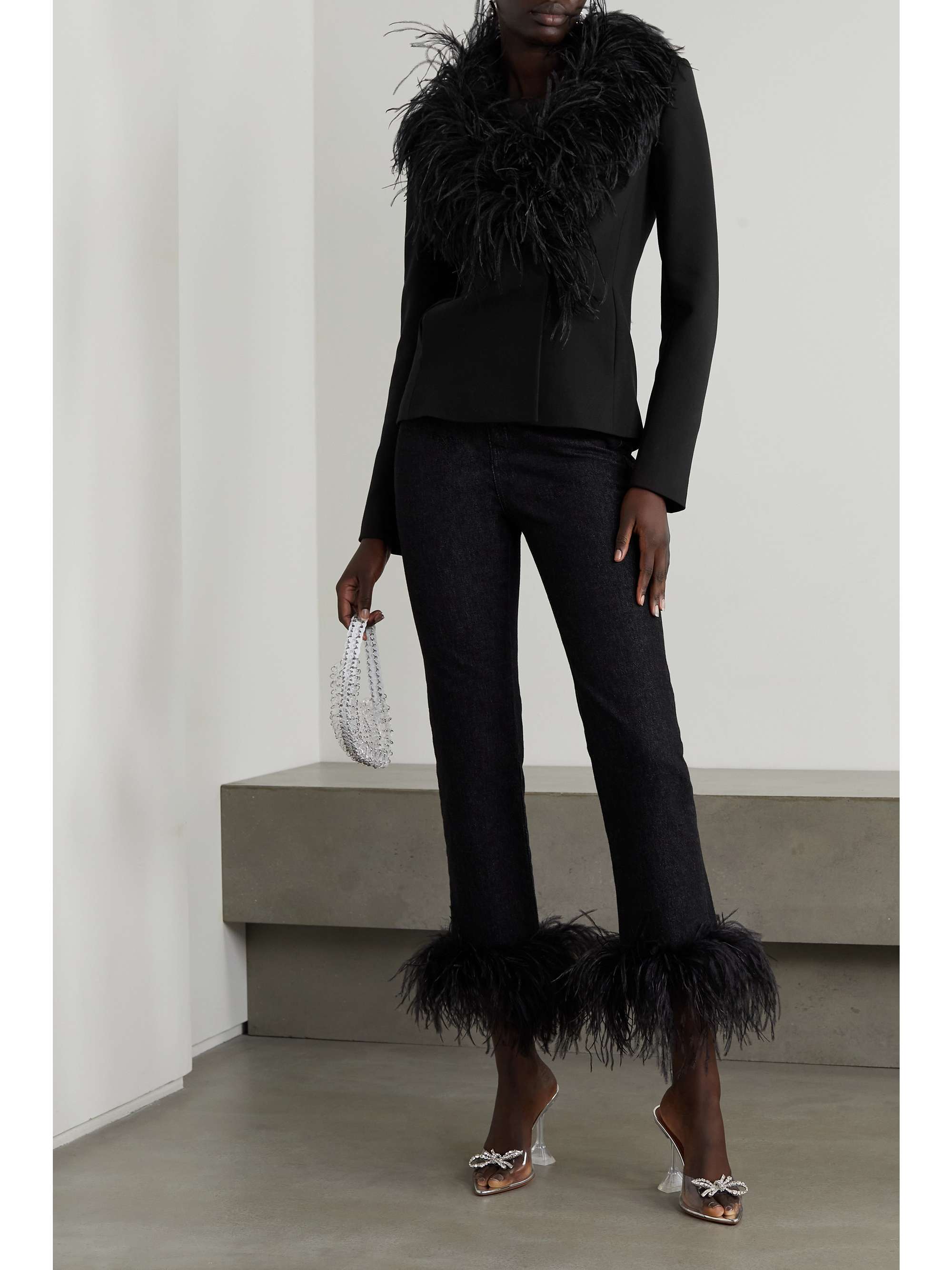 16ARLINGTON Nemi feather-trimmed crepe blazer