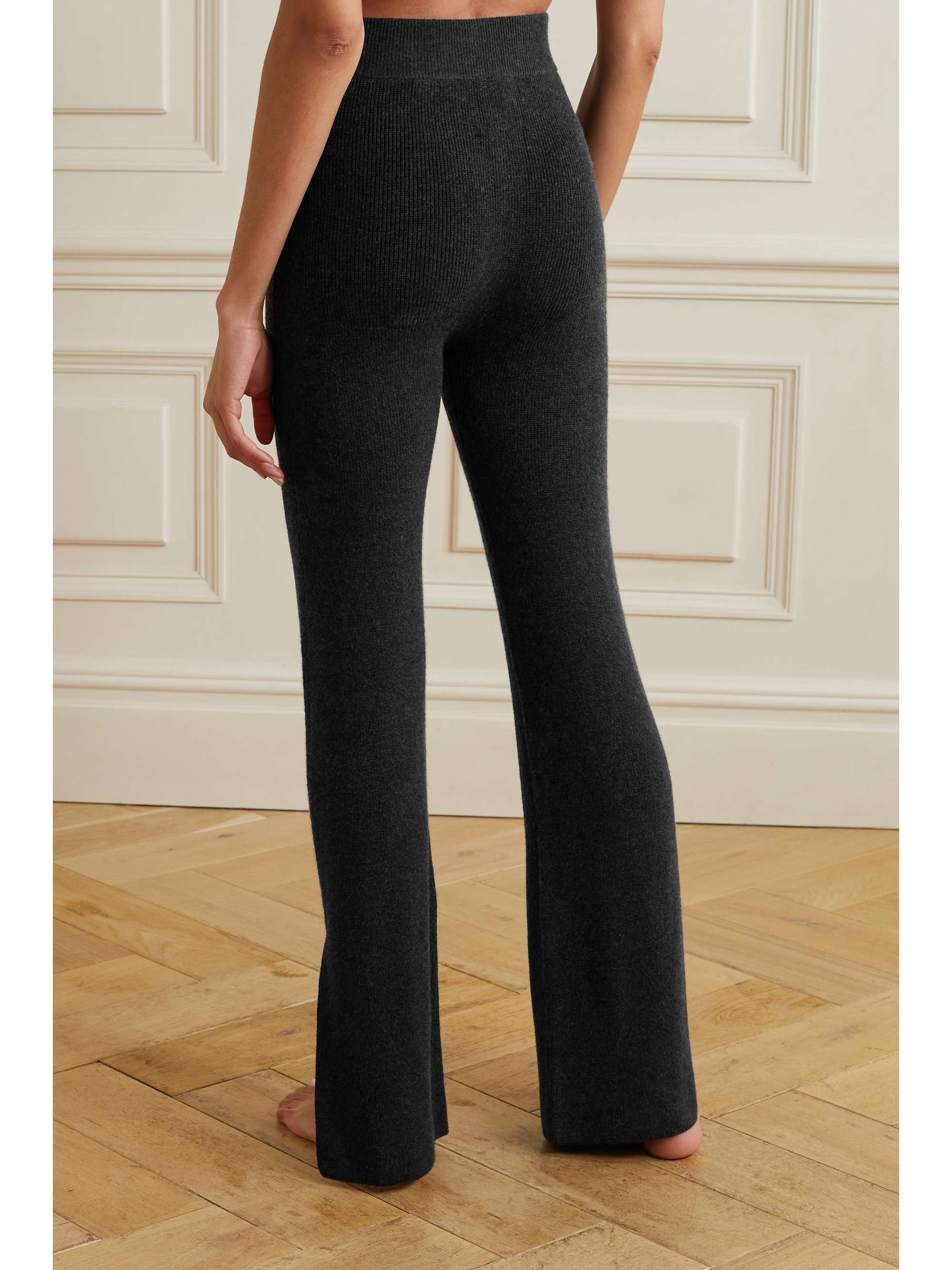 Dark gray Lodi ribbed-knit flared pants 