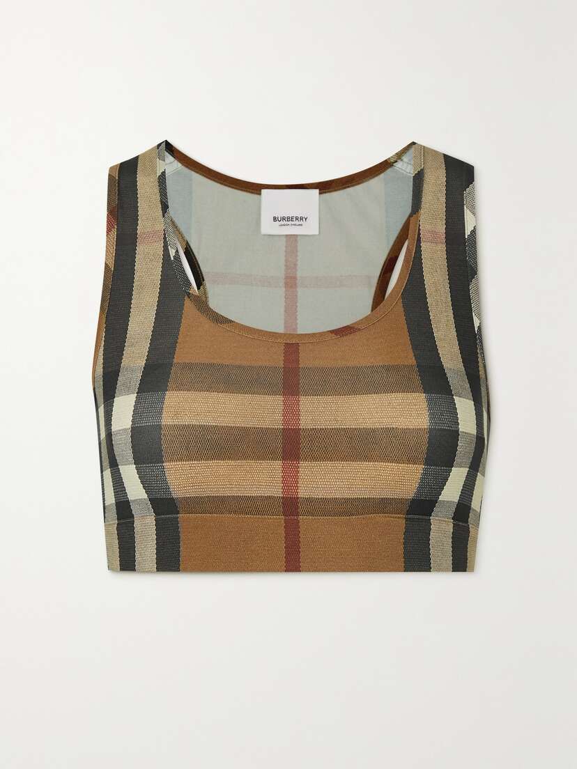 Burberry Cropped Checked Stretch-jersey Top - - x large