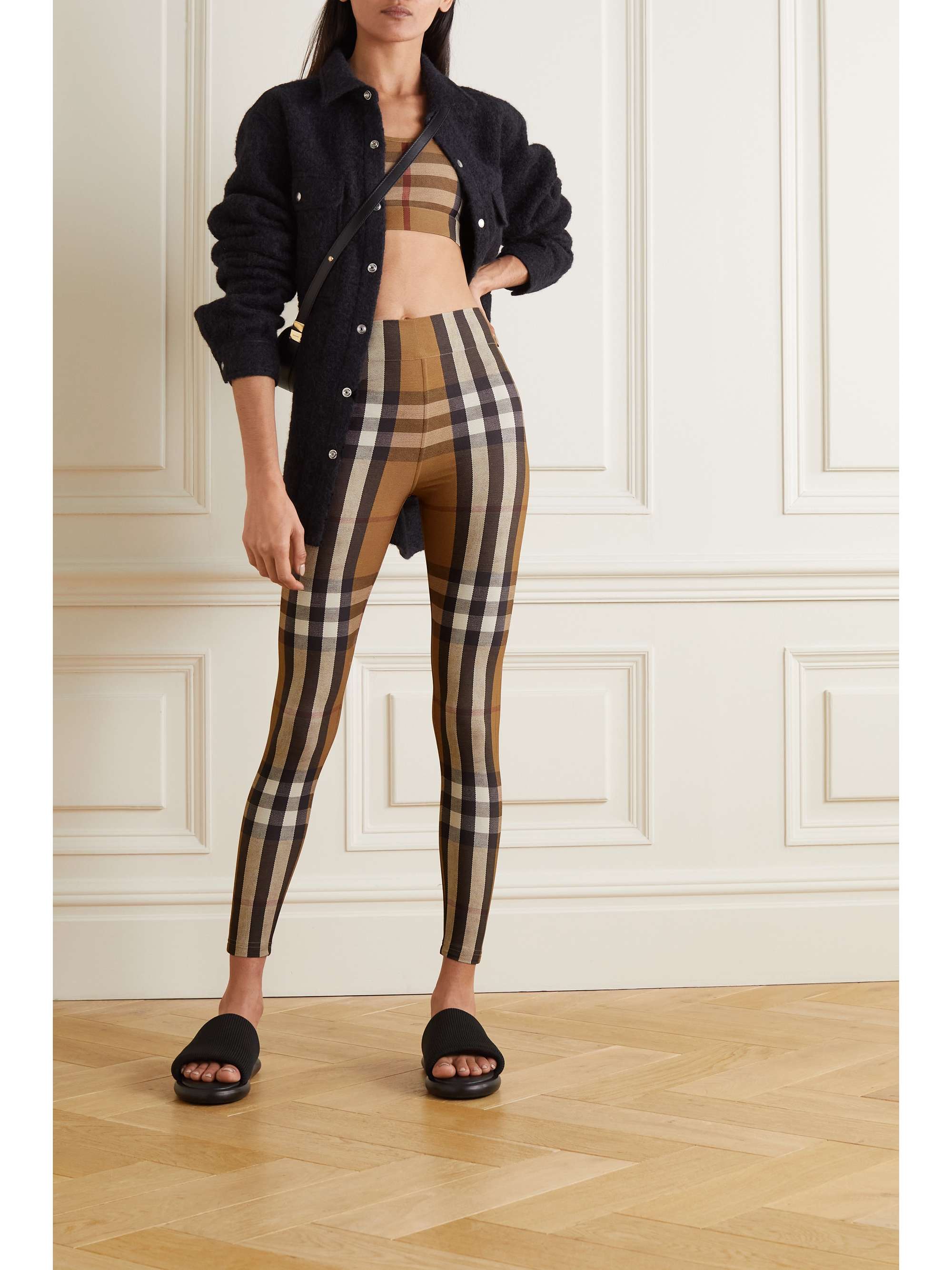 Check Trim Stretch Jersey Leggings in Black - Women, Nylon | Burberry®  Official