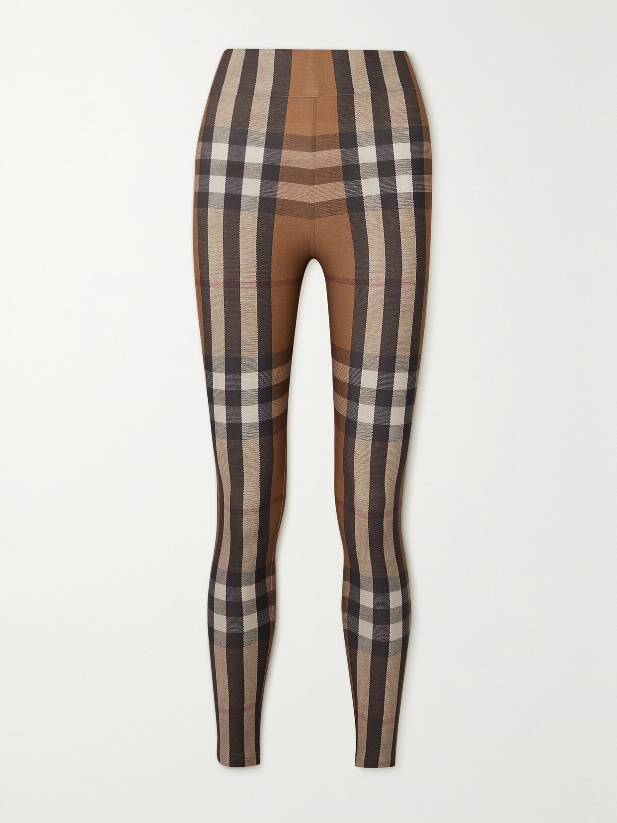 Shop Burberry Checked Stretch-jersey Leggings In Brown