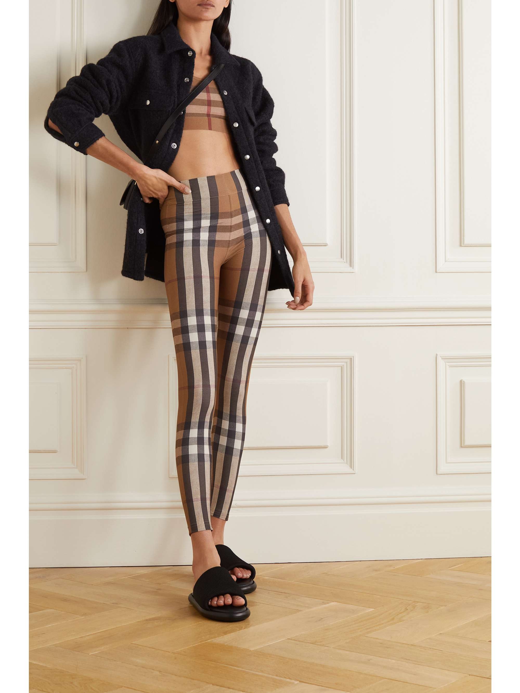 Checked stretch-jersey leggings