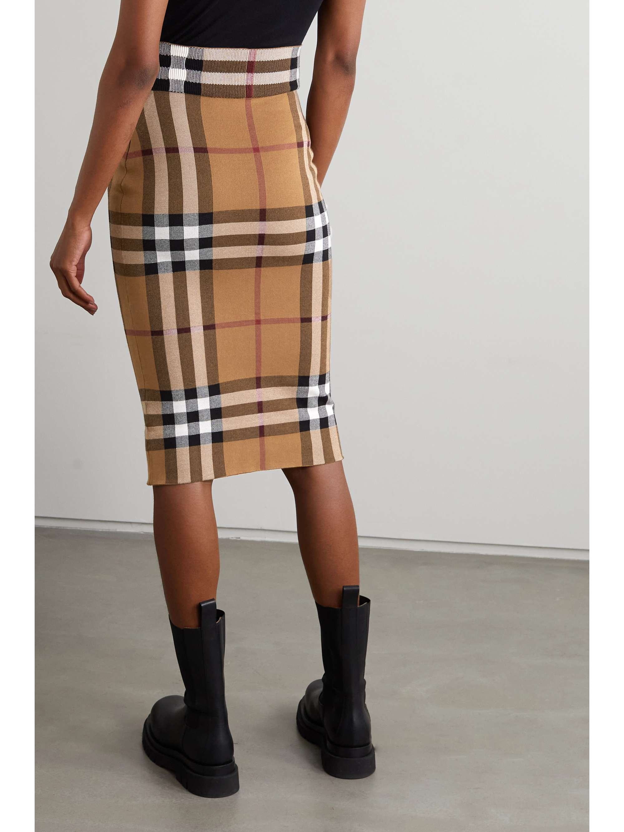 BURBERRY Checked jacquard-knit cotton-blend midi skirt