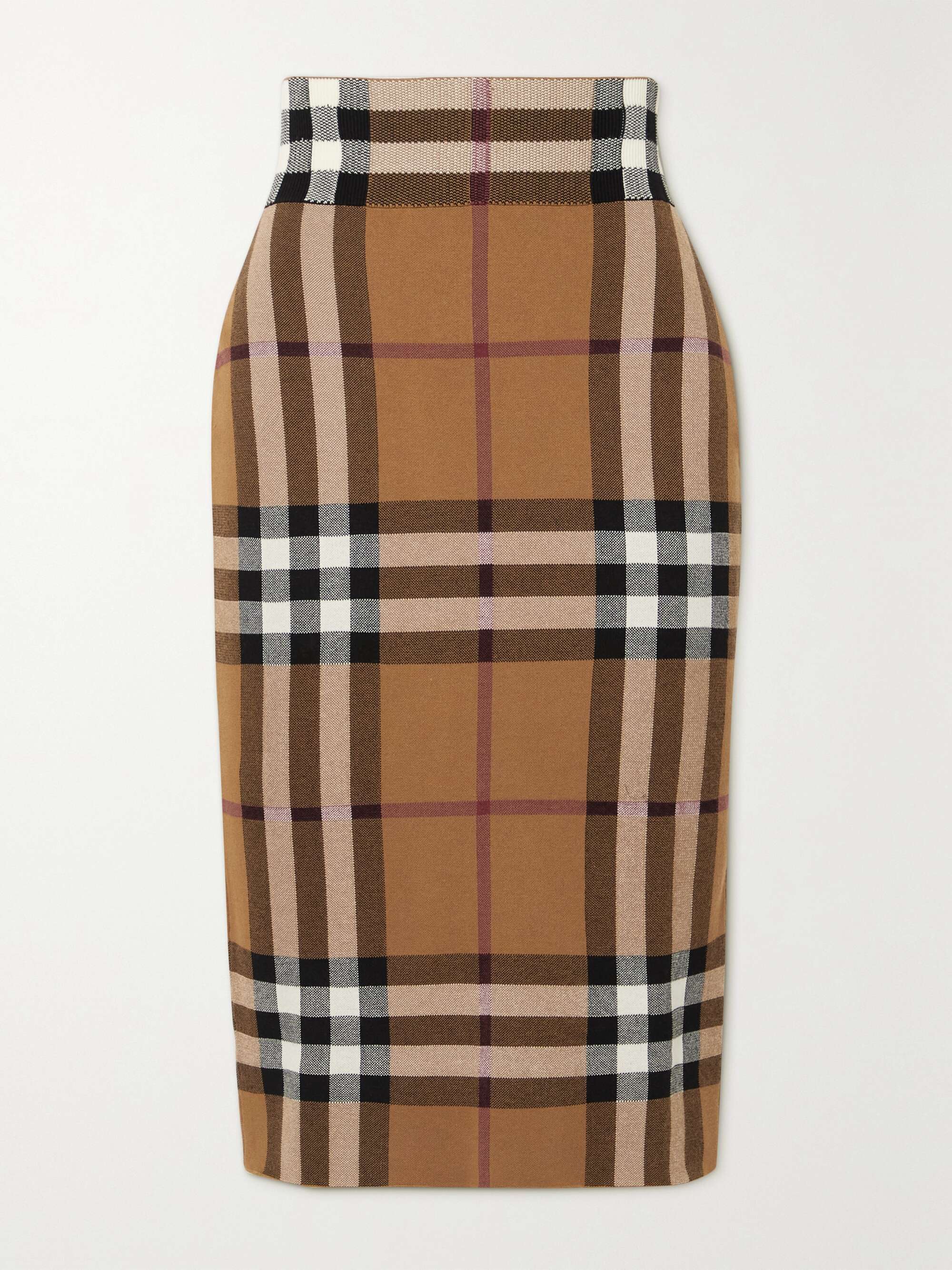 BURBERRY Checked jacquard-knit cotton-blend midi skirt | NET-A-PORTER