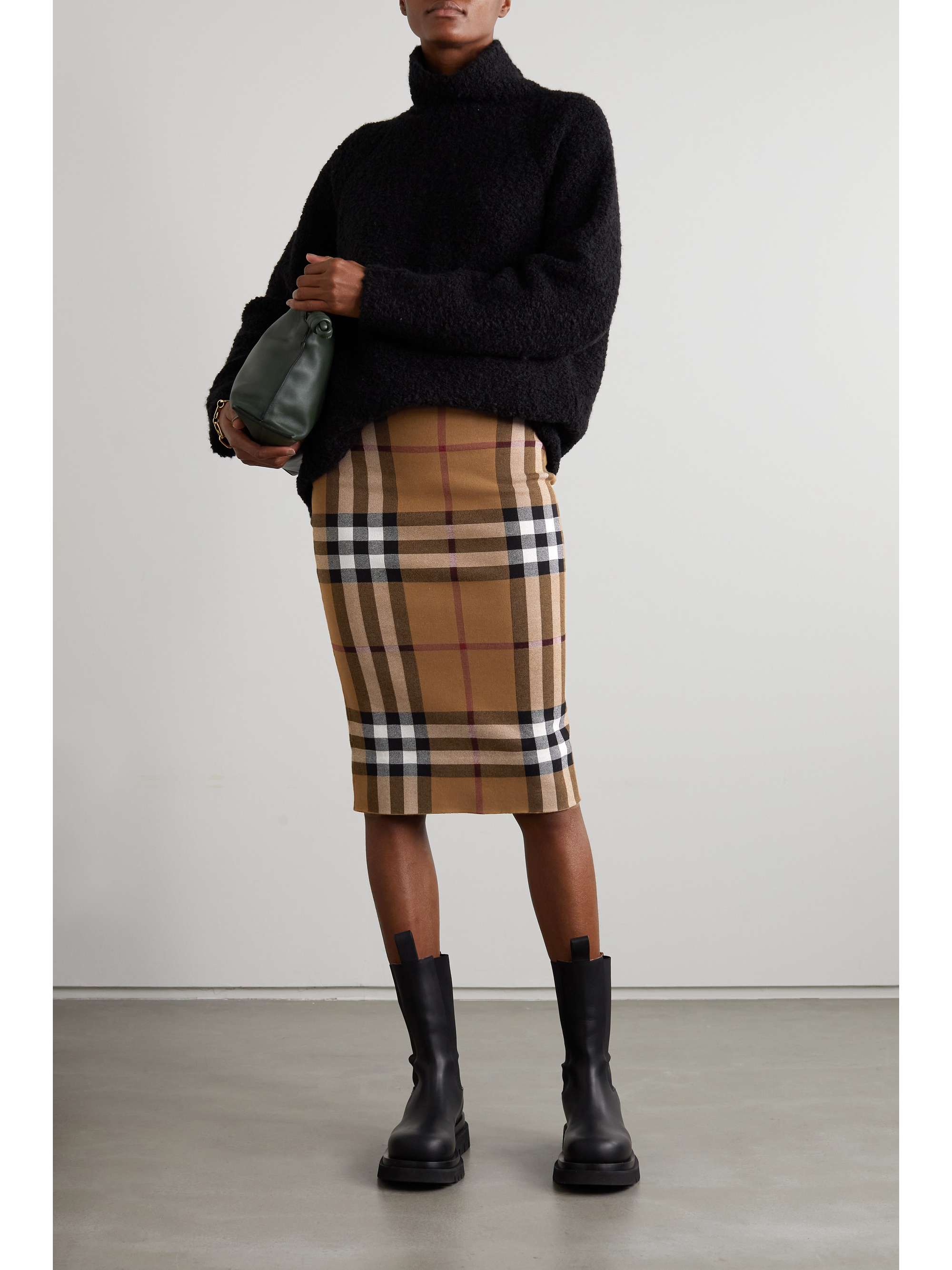 BURBERRY Checked jacquard-knit cotton-blend midi skirt | NET-A-PORTER