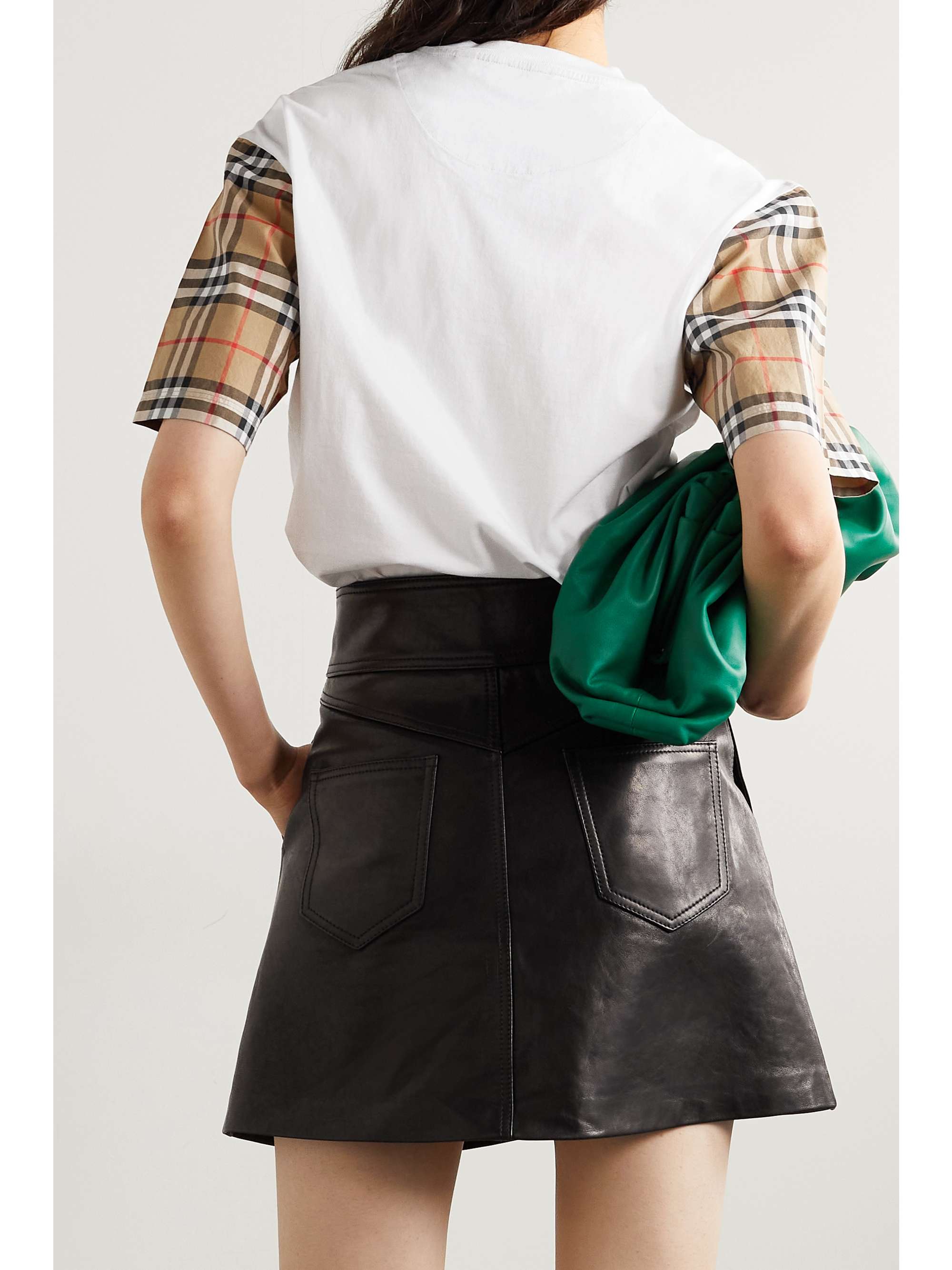 BURBERRY Checked poplin-trimmed cotton-jersey T-shirt
