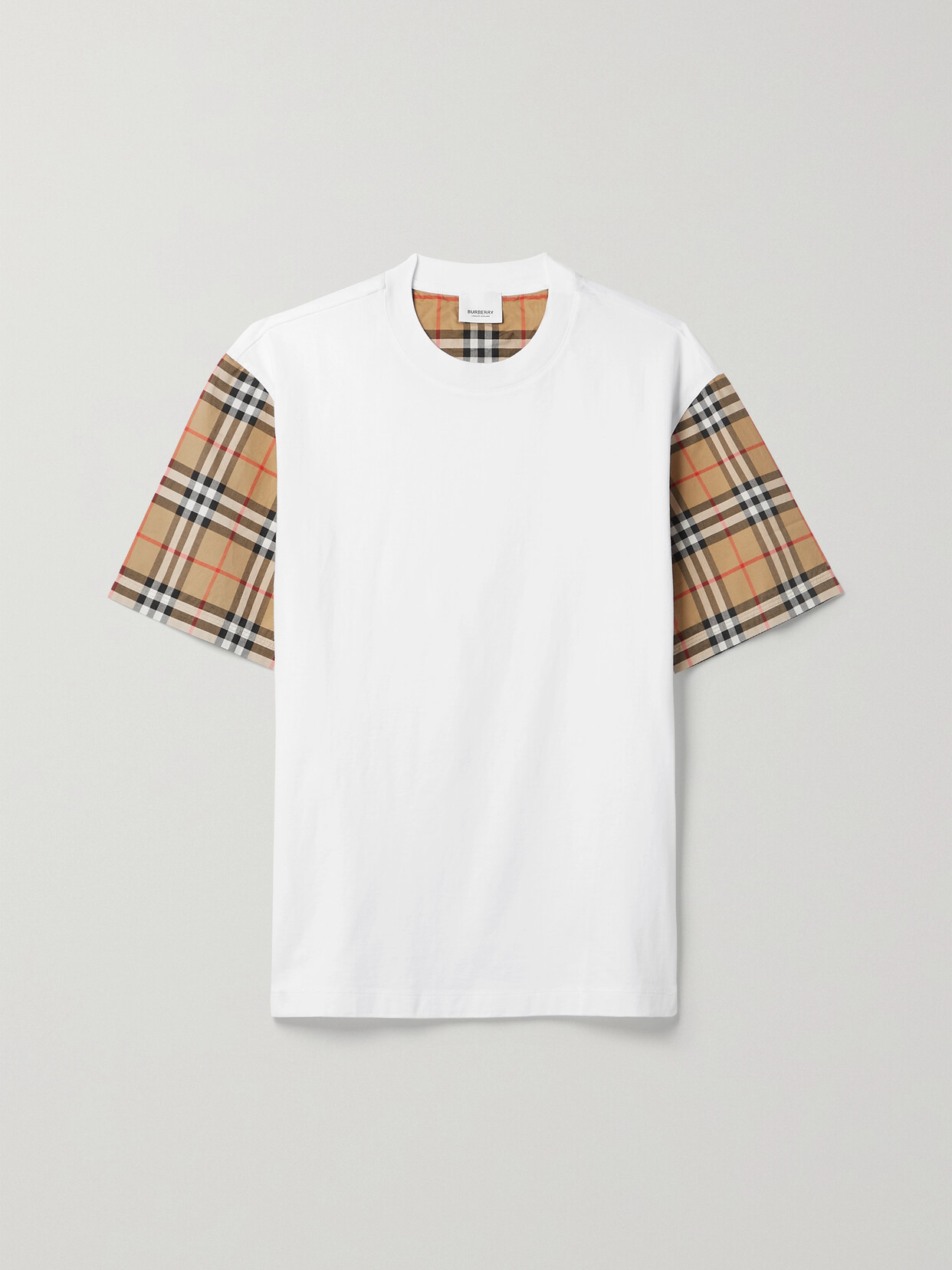 Shop Burberry Checked Poplin-trimmed Cotton-jersey T-shirt In White