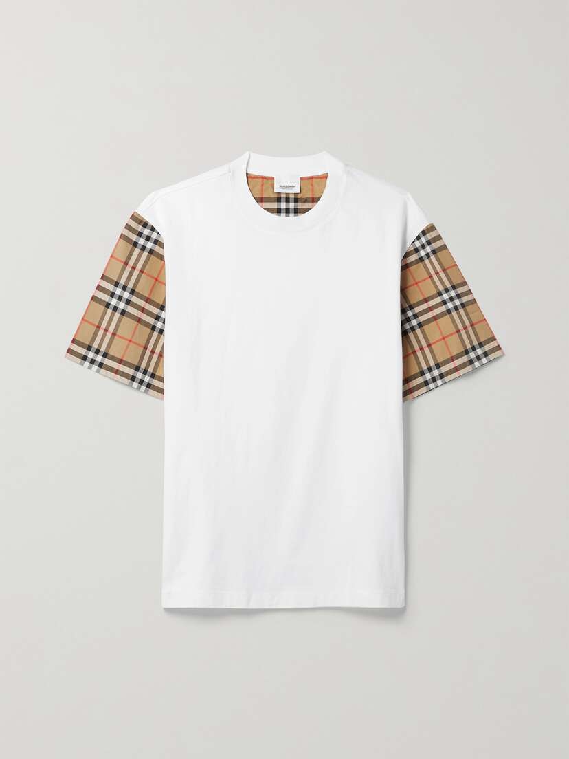 Burberry Checked Poplin-trimmed Cotton-jersey T-shirt
