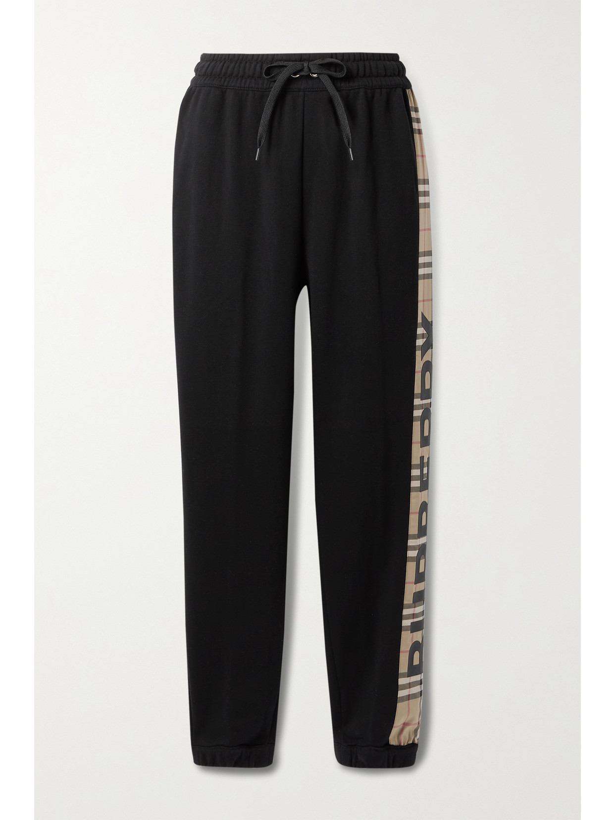 BURBERRY PANELED CHECKED COTTON-JERSEY TRACK trousers