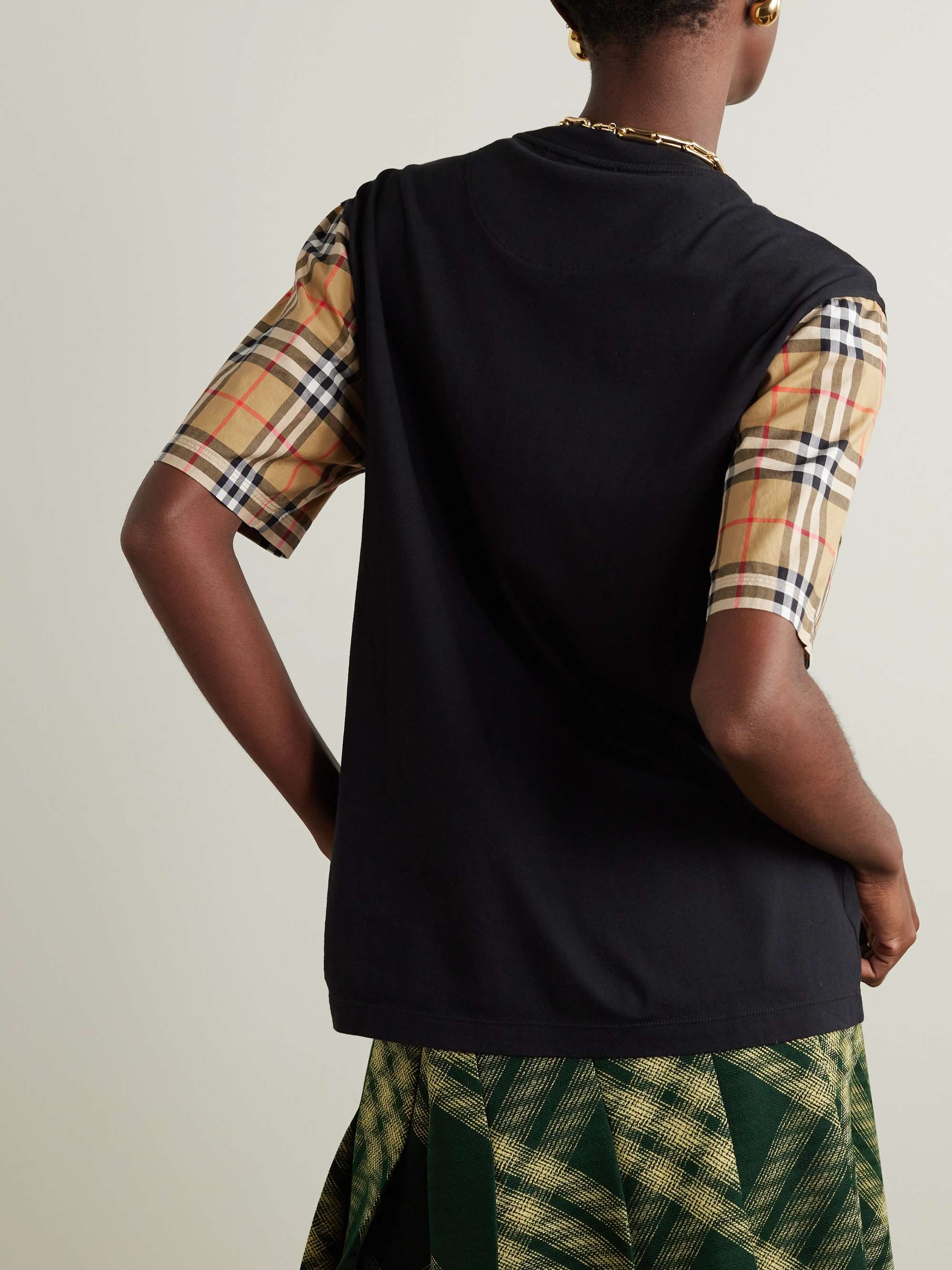 BURBERRY + NET SUSTAIN checked poplin-trimmed cotton-jersey T-shirt