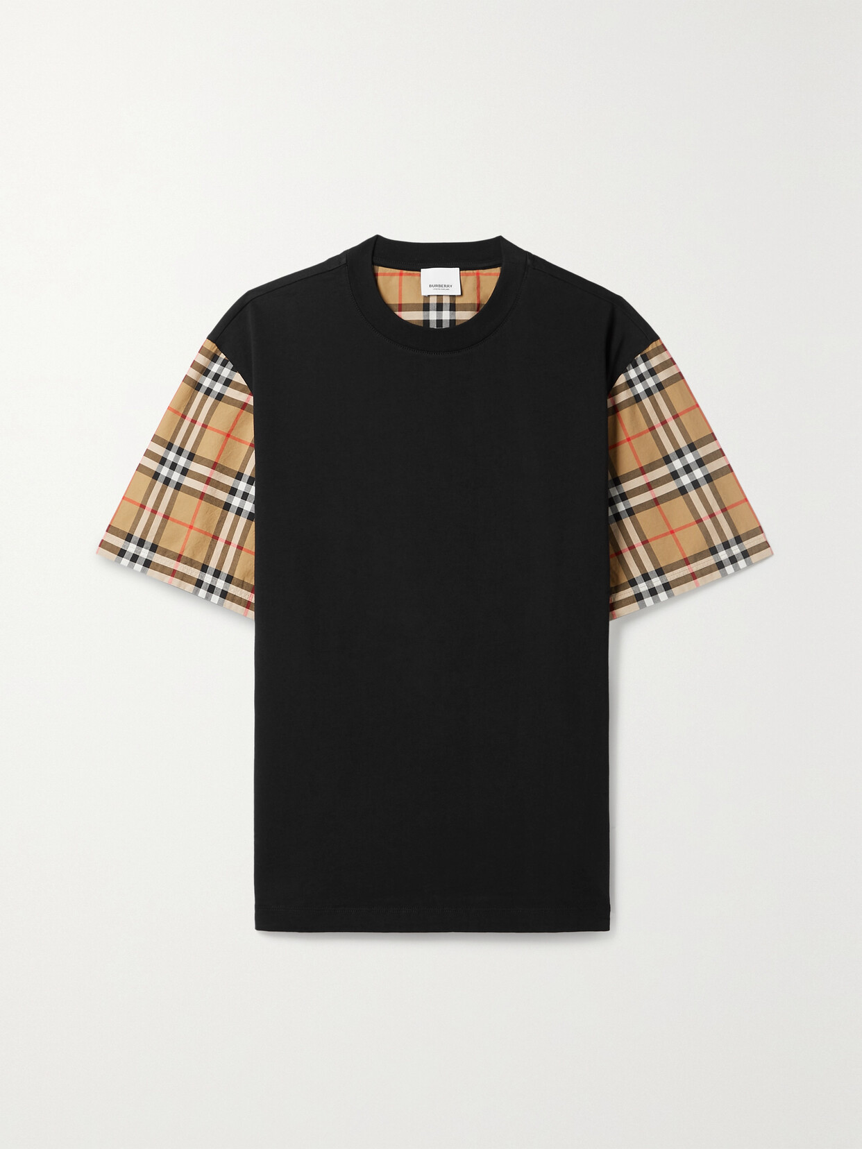 Burberry - + Net Sustain Checked Poplin-trimmed Cotton-jersey T-shirt - Black