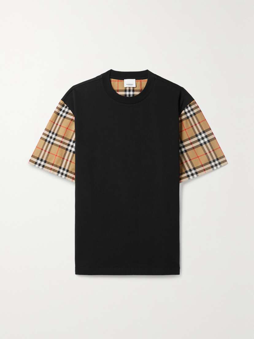 Burberry + Net Sustain Checked Poplin-trimmed Cotton-jersey T-shirt