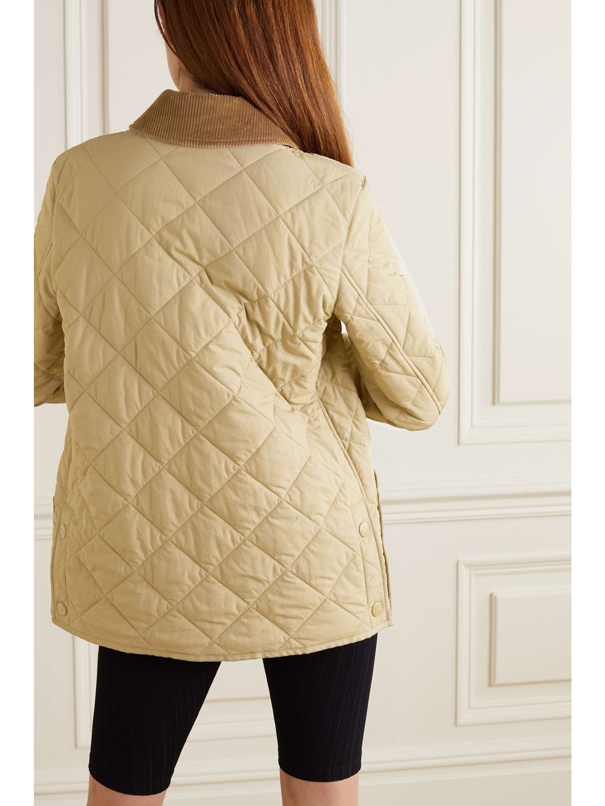 BURBERRY Corduroy and leather-trimmed quilted shell jacket