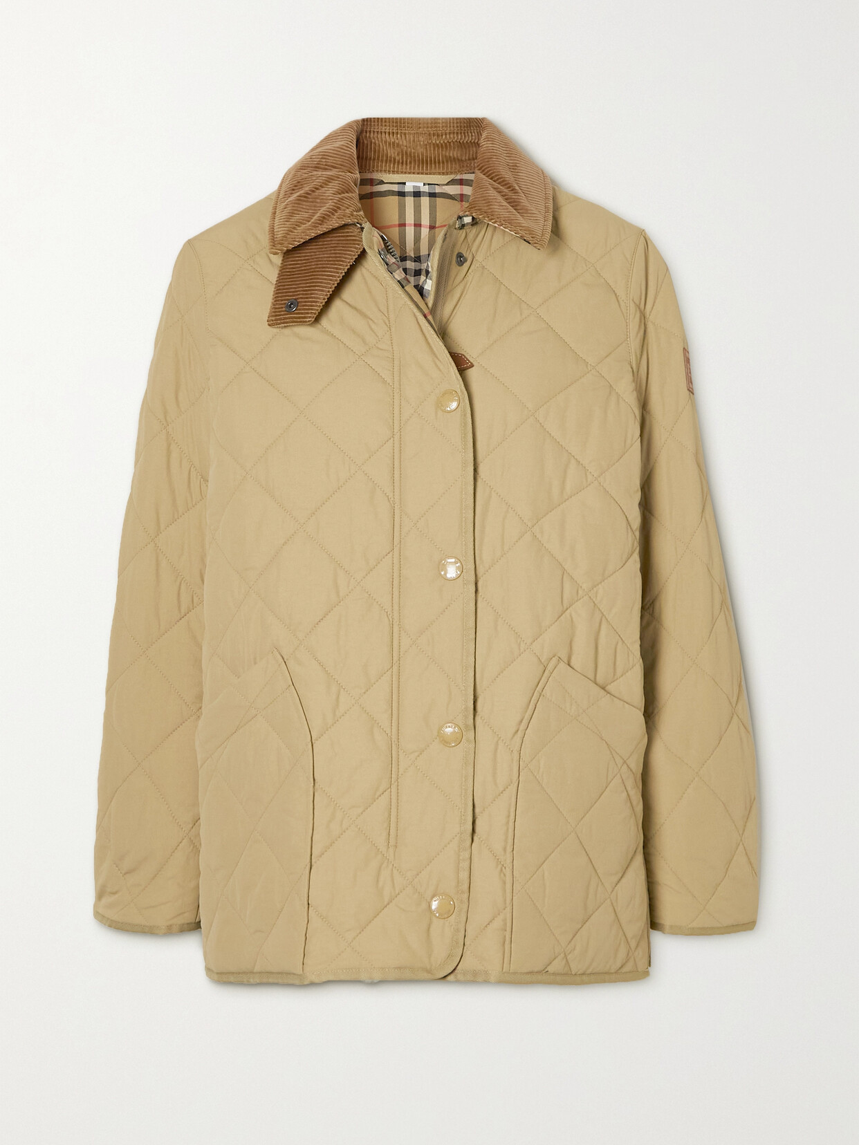 Shop Burberry Corduroy And Leather-trimmed Quilted Shell Jacket In Beige