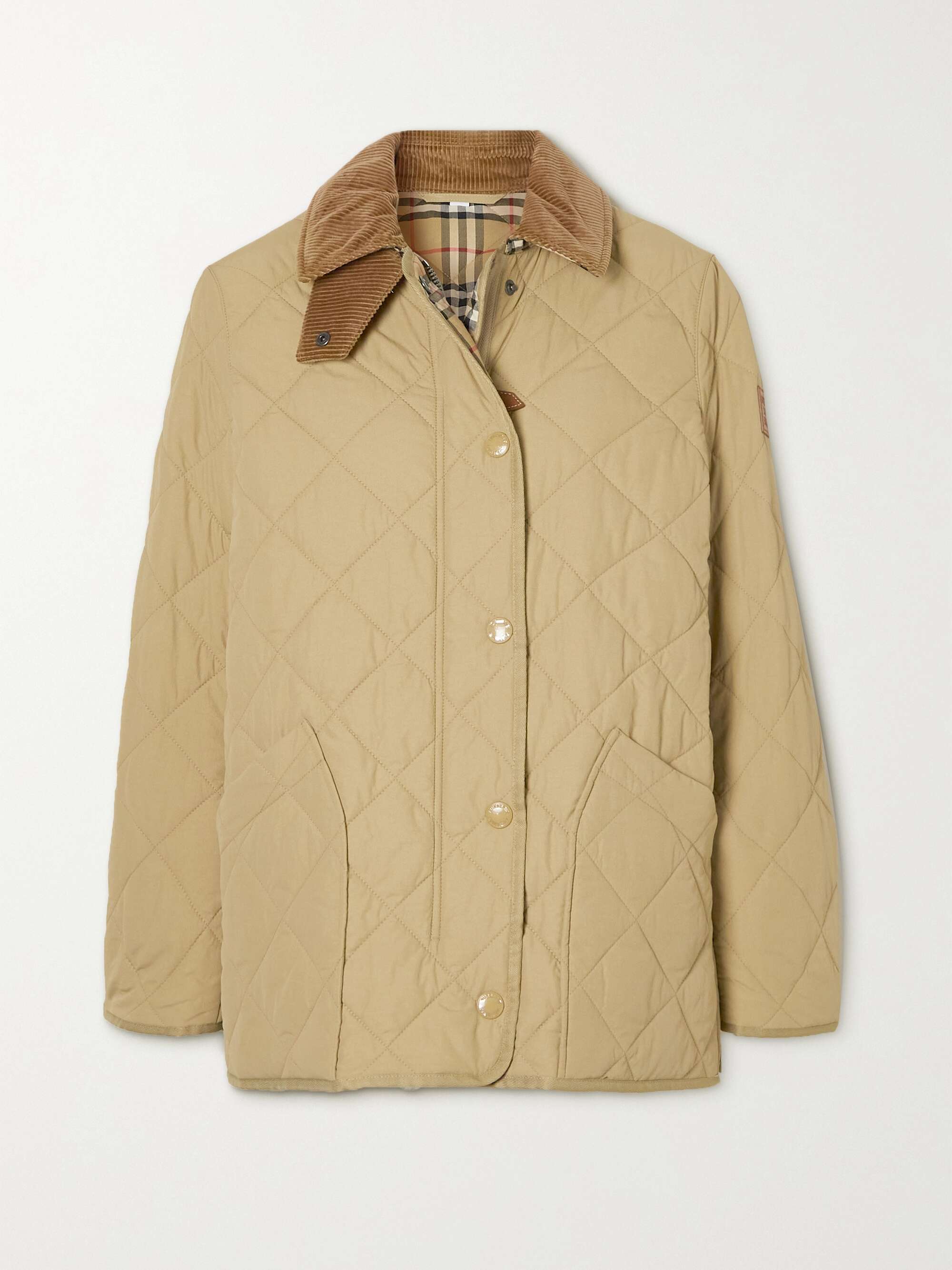 BURBERRY Corduroy and leather-trimmed quilted shell jacket | NET-A-PORTER