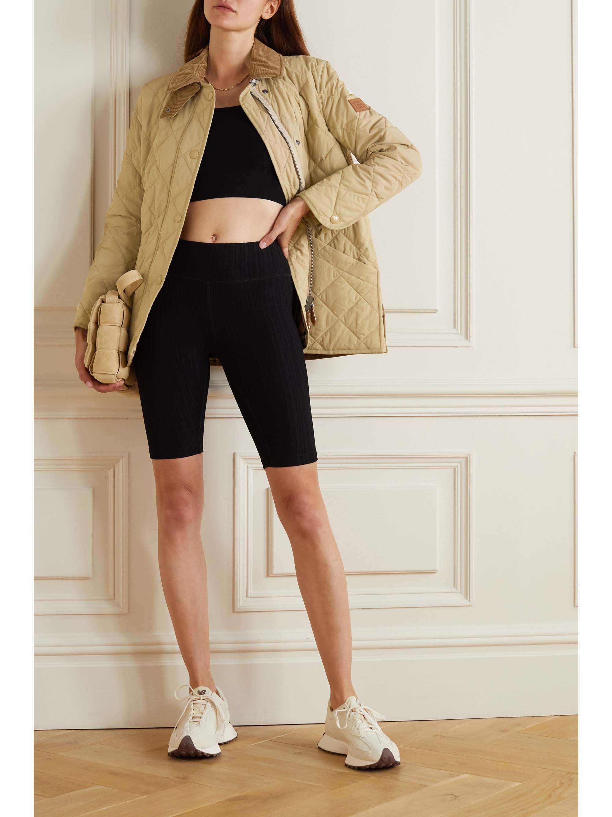 BURBERRY Corduroy and leather-trimmed quilted shell jacket
