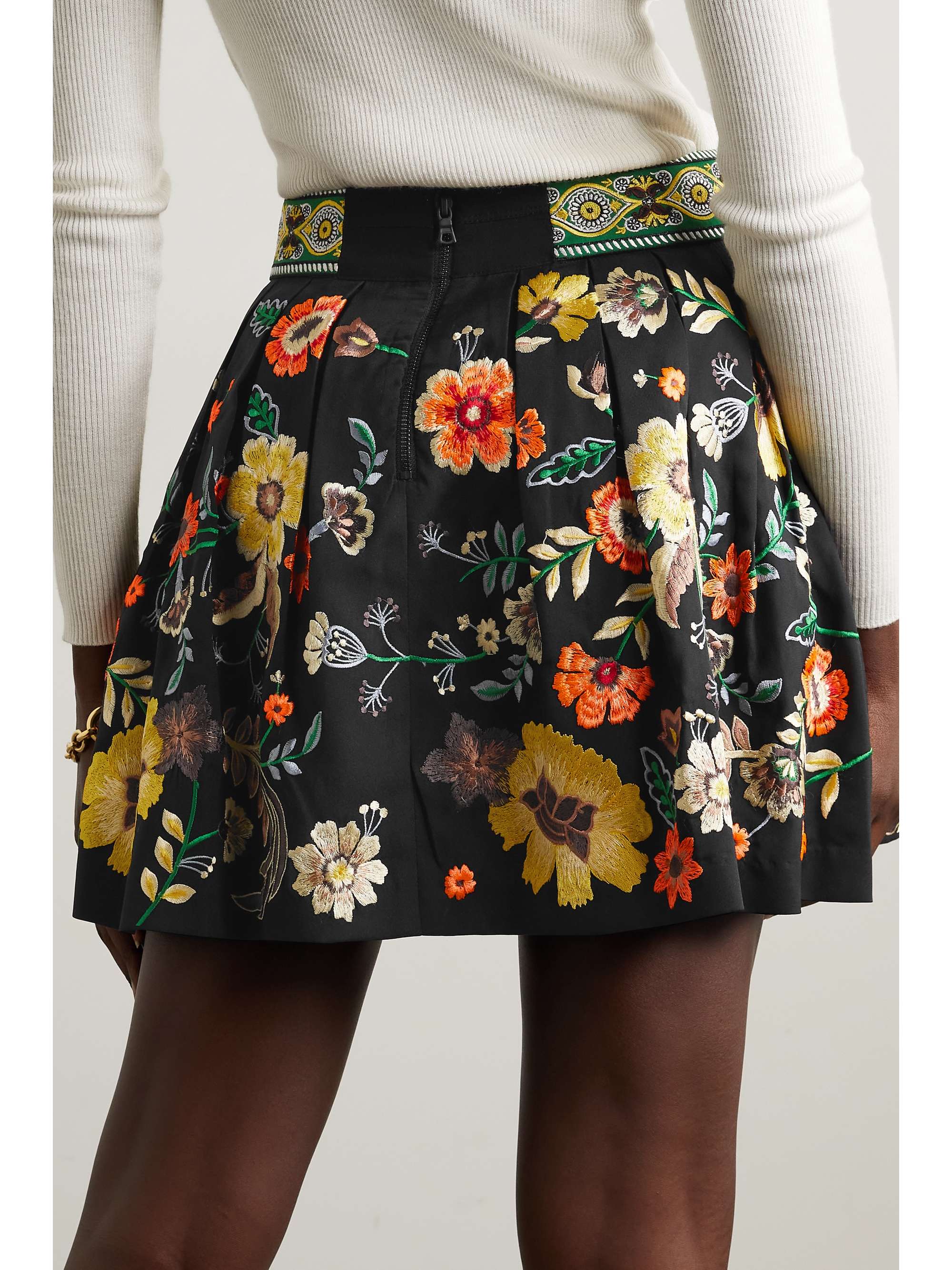 ALICE + OLIVIA Fizer embroidered poplin mini skirt