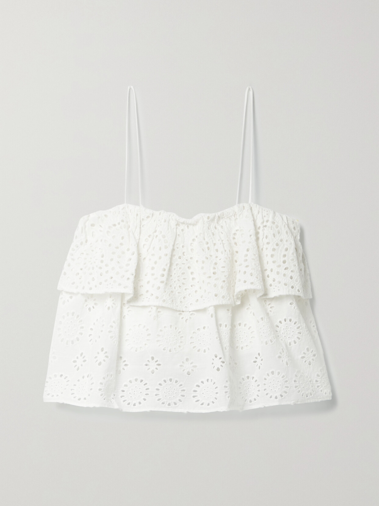 Alice + Olivia Marylynn Cropped Tiered Broderie Anglaise Cotton-voile Top - Off-white