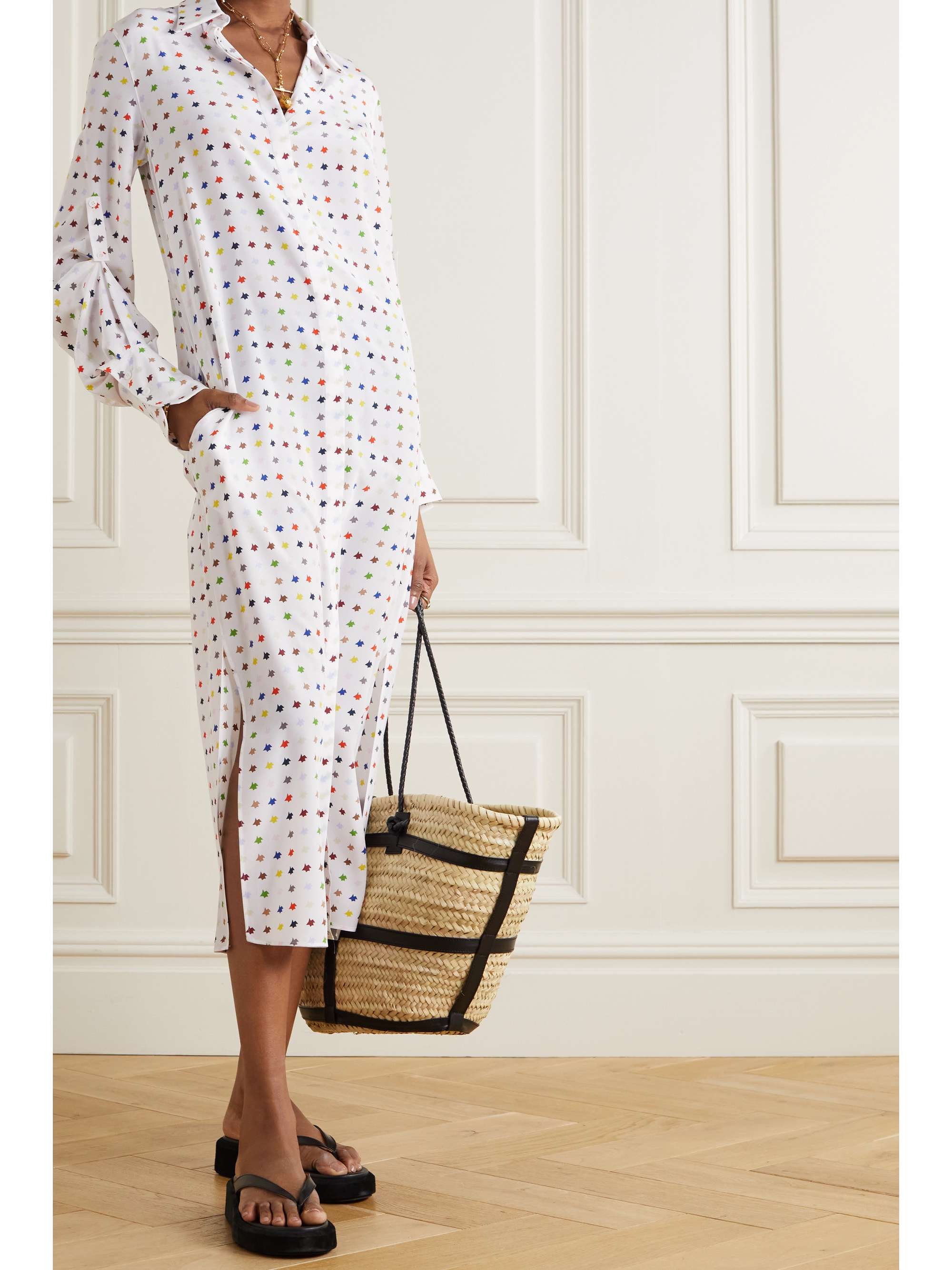 silk midi shirt dress