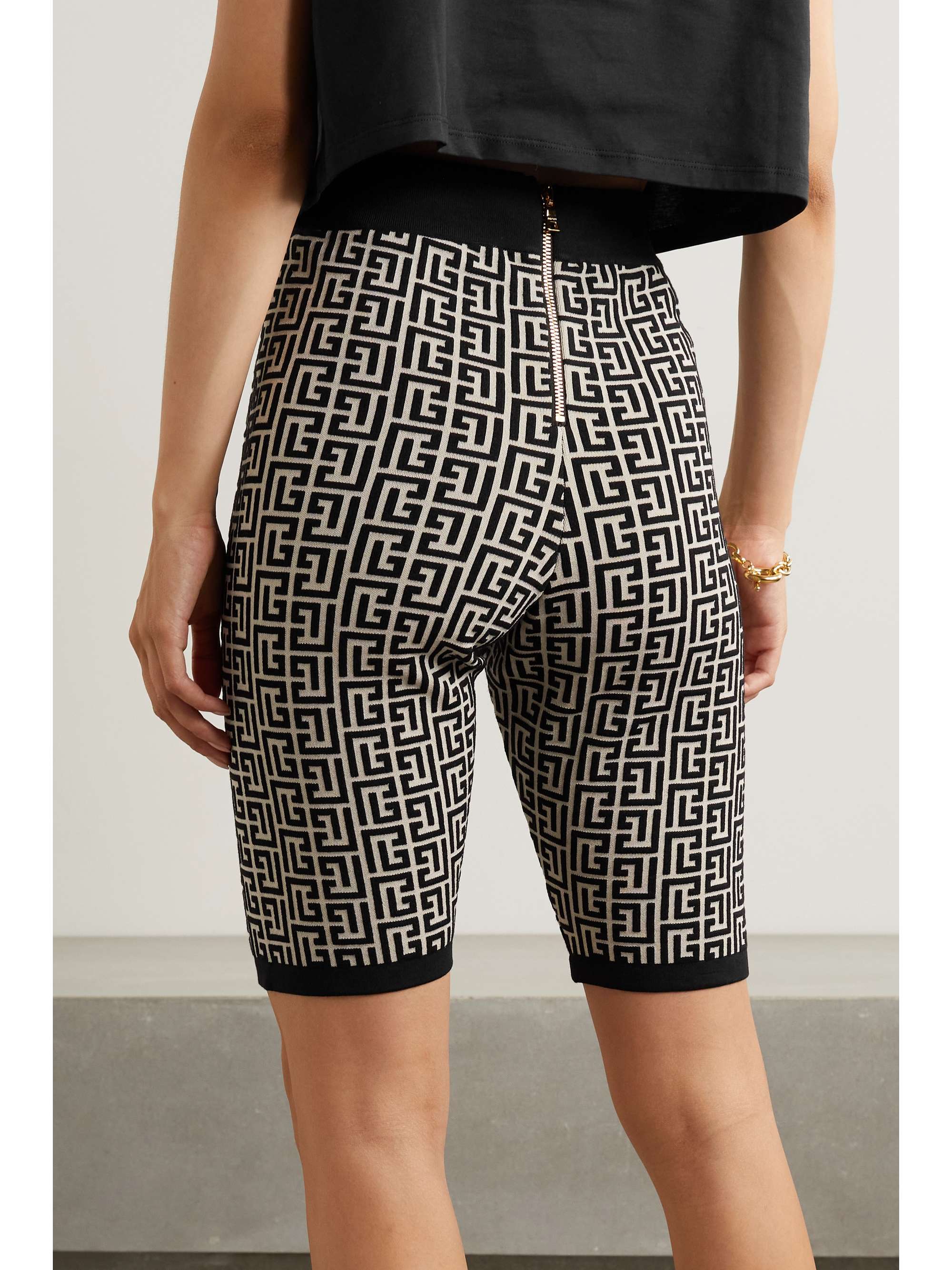 BALMAIN Jacquard-knit wool-blend shorts