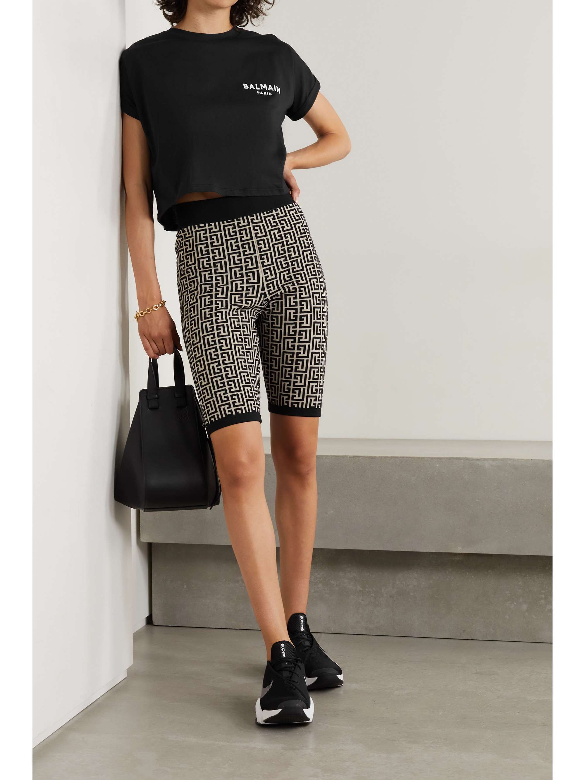 BALMAIN Jacquard-knit wool-blend shorts