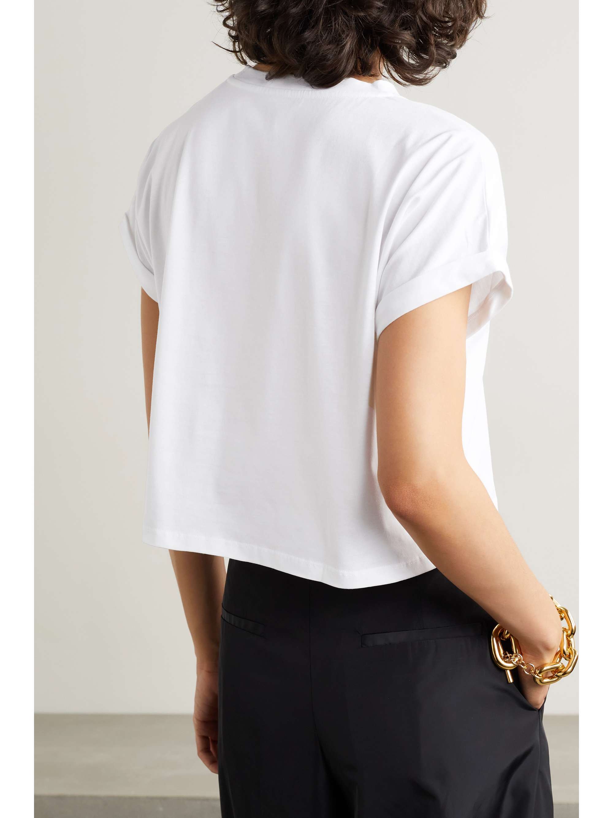 BALMAIN Cropped flocked cotton-jersey T-shirt