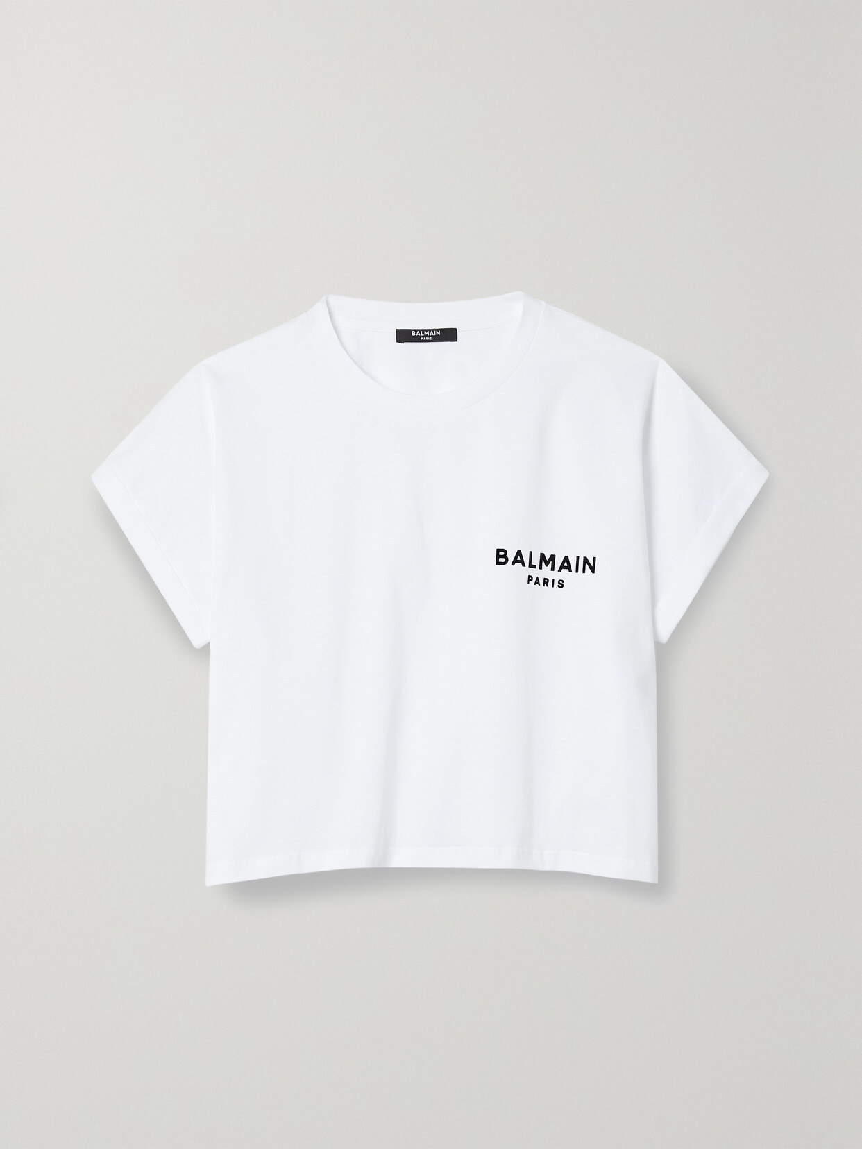 Balmain Cropped Flocked Cotton-jersey T-shirt - White