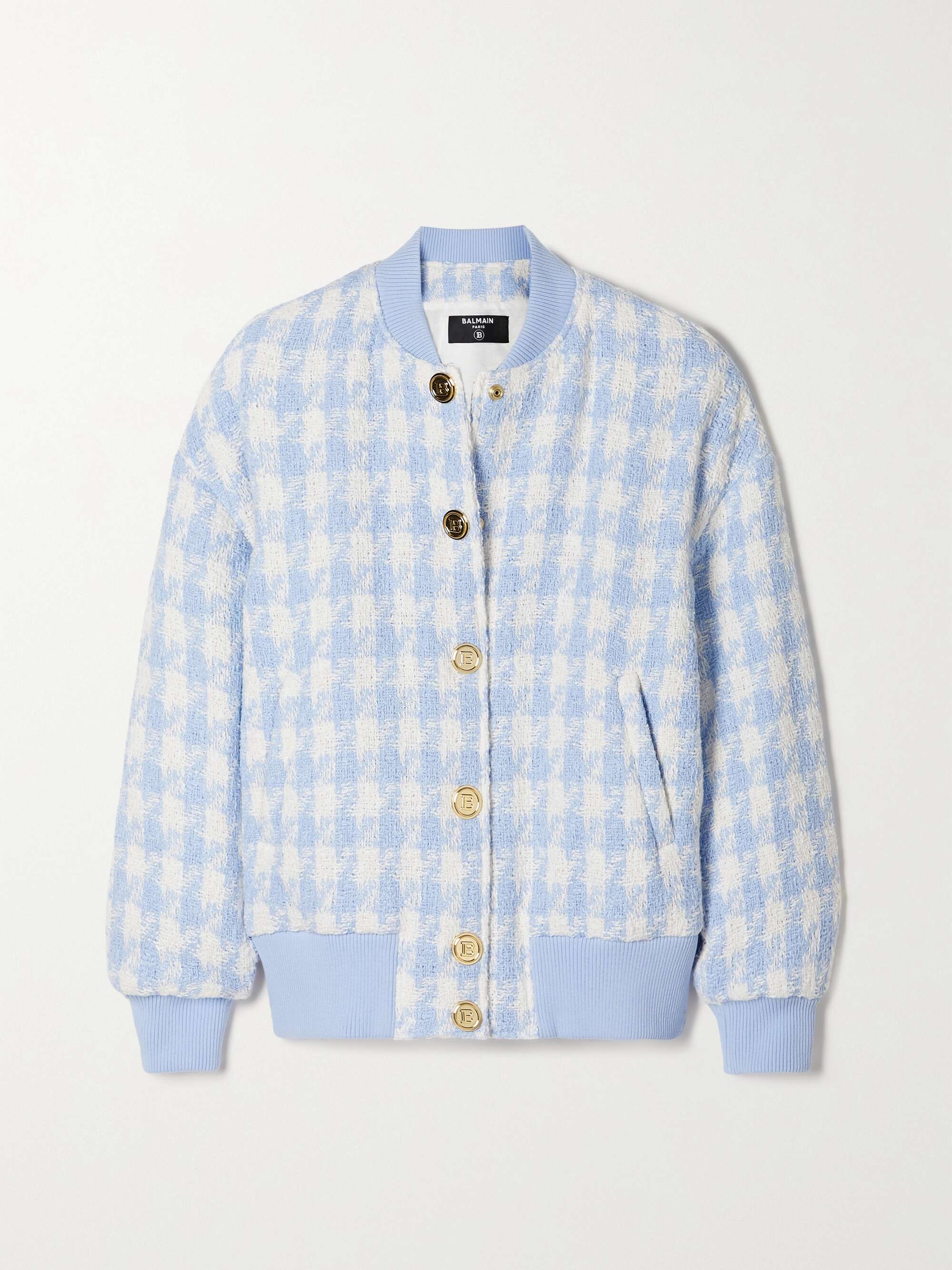 BALMAIN Houndstooth cotton-blend tweed bomber jacket
