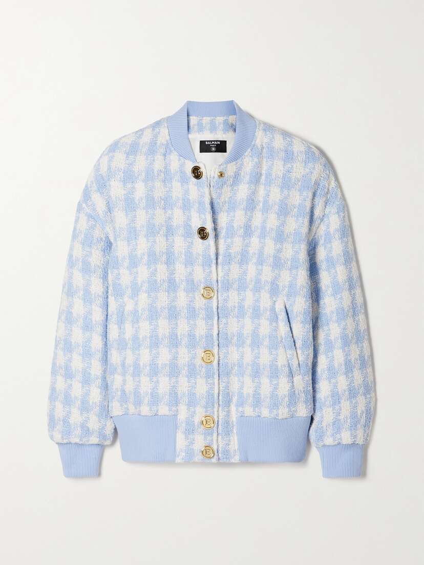 Balmain Houndstooth Cotton-blend Tweed Bomber Jacket