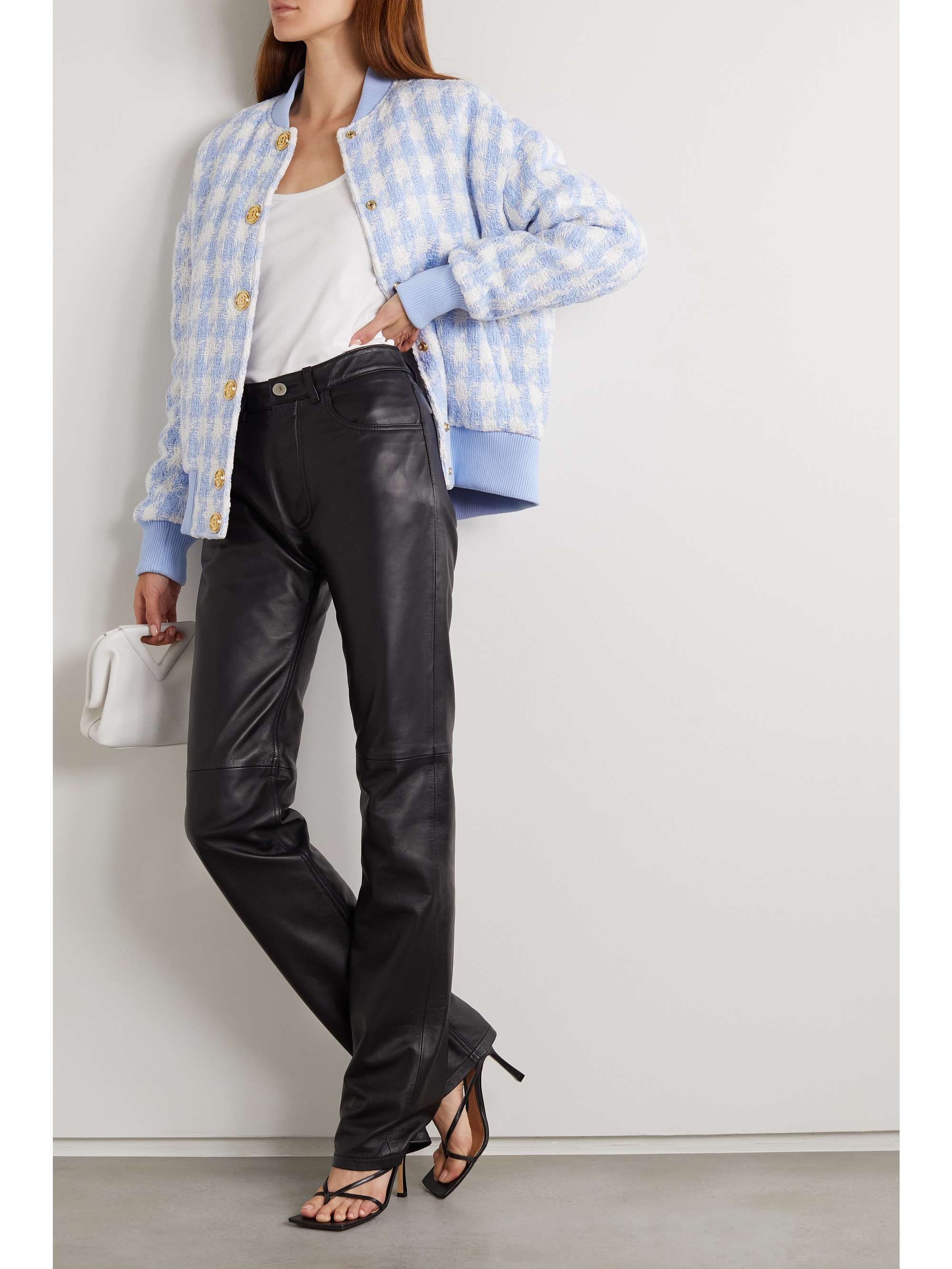 BALMAIN Houndstooth cotton-blend tweed bomber jacket