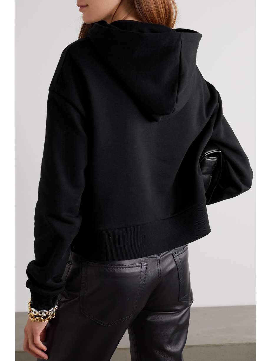 BALMAIN Cropped flocked organic cottonjersey hoodie NETAPORTER