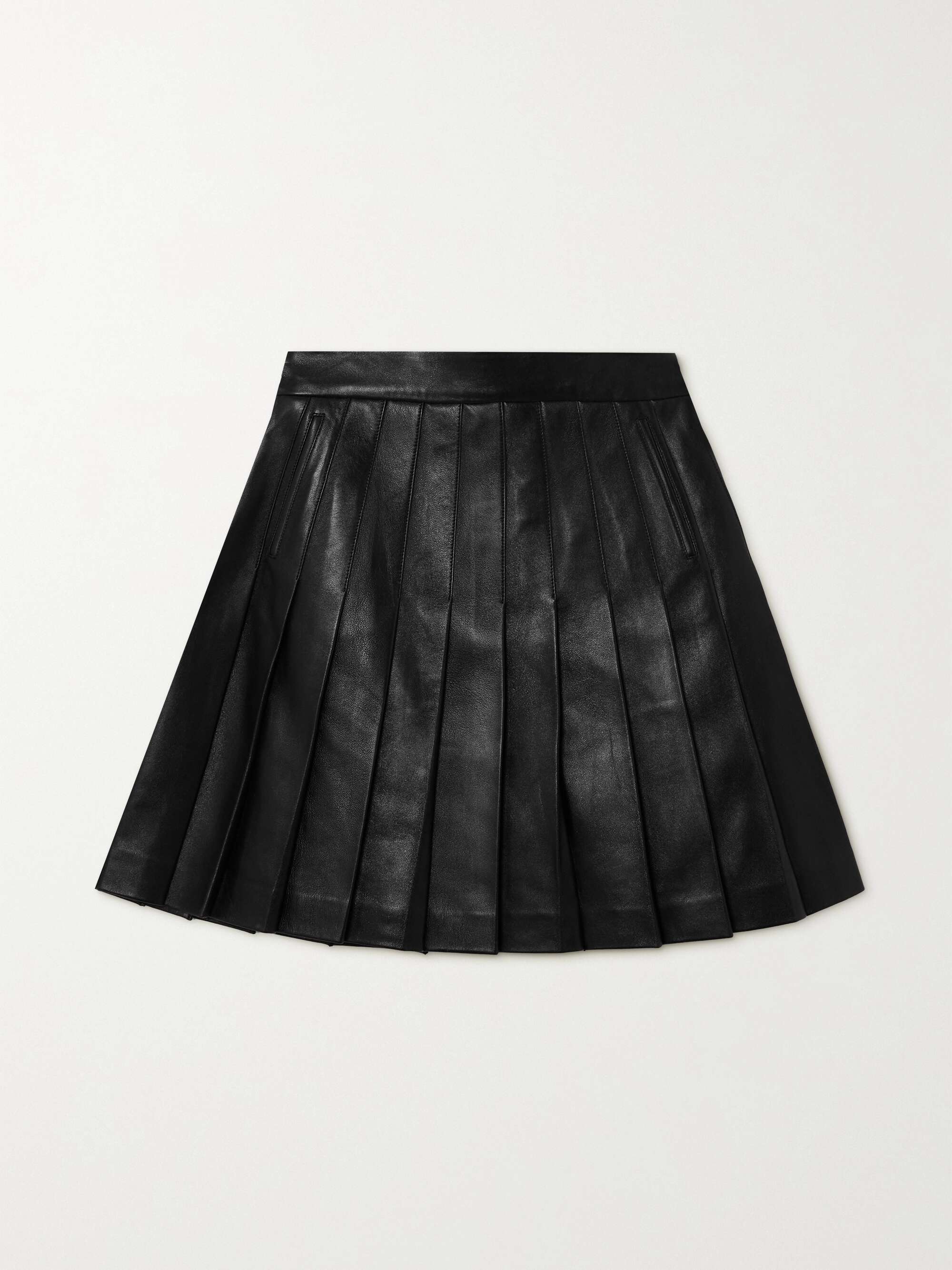 pleated leather mini skirt black