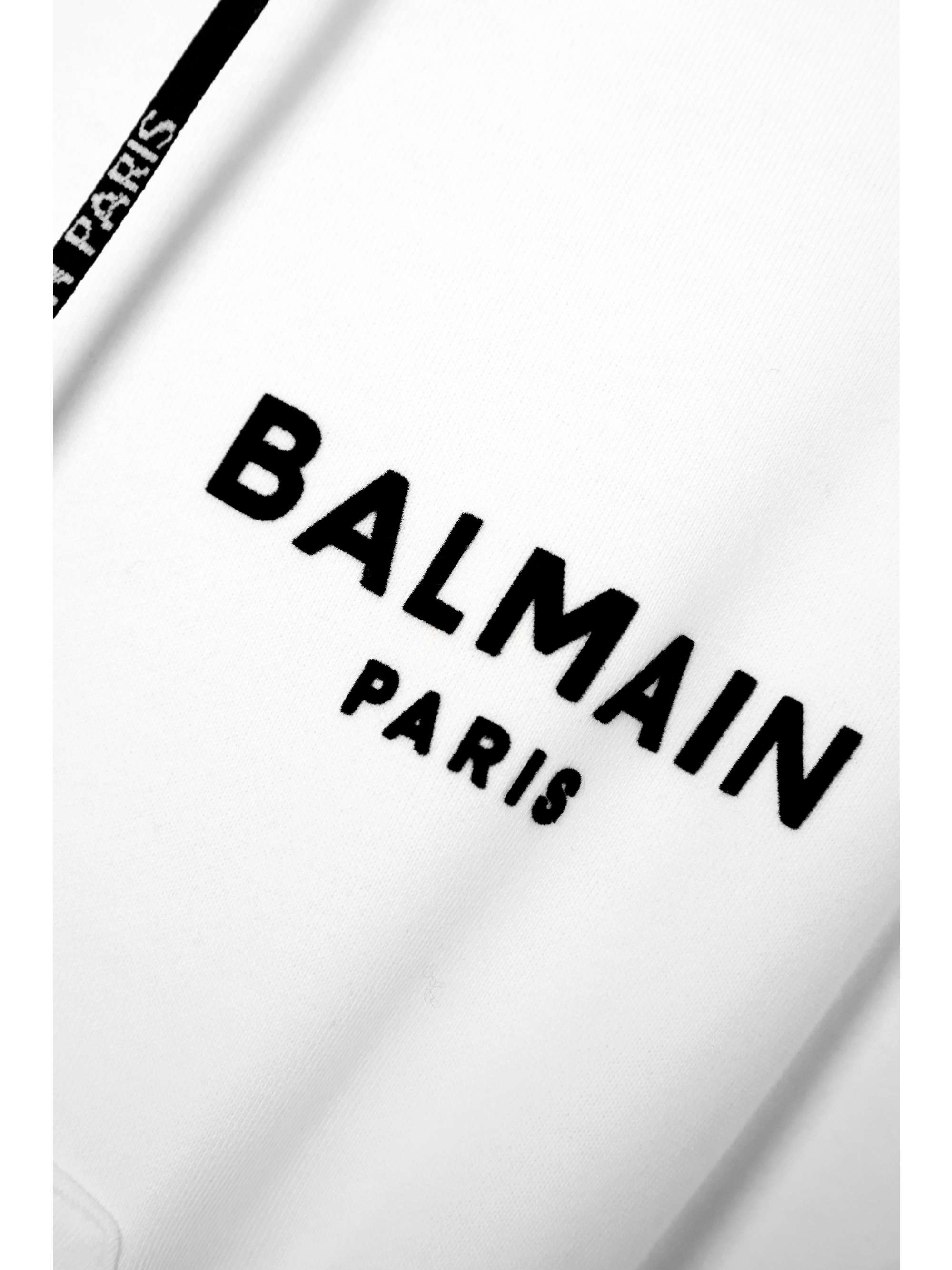 BALMAIN Cropped flocked organic cotton-jersey hoodie