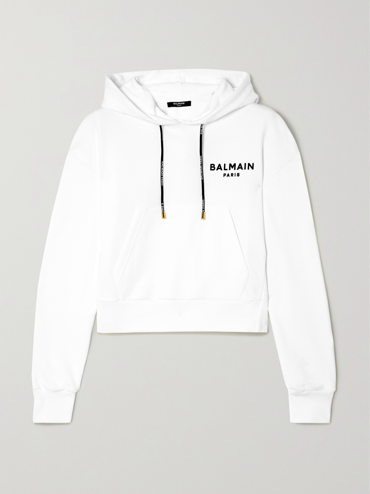 Balmain Cropped Flocked Organic Cotton-jersey Hoodie - White