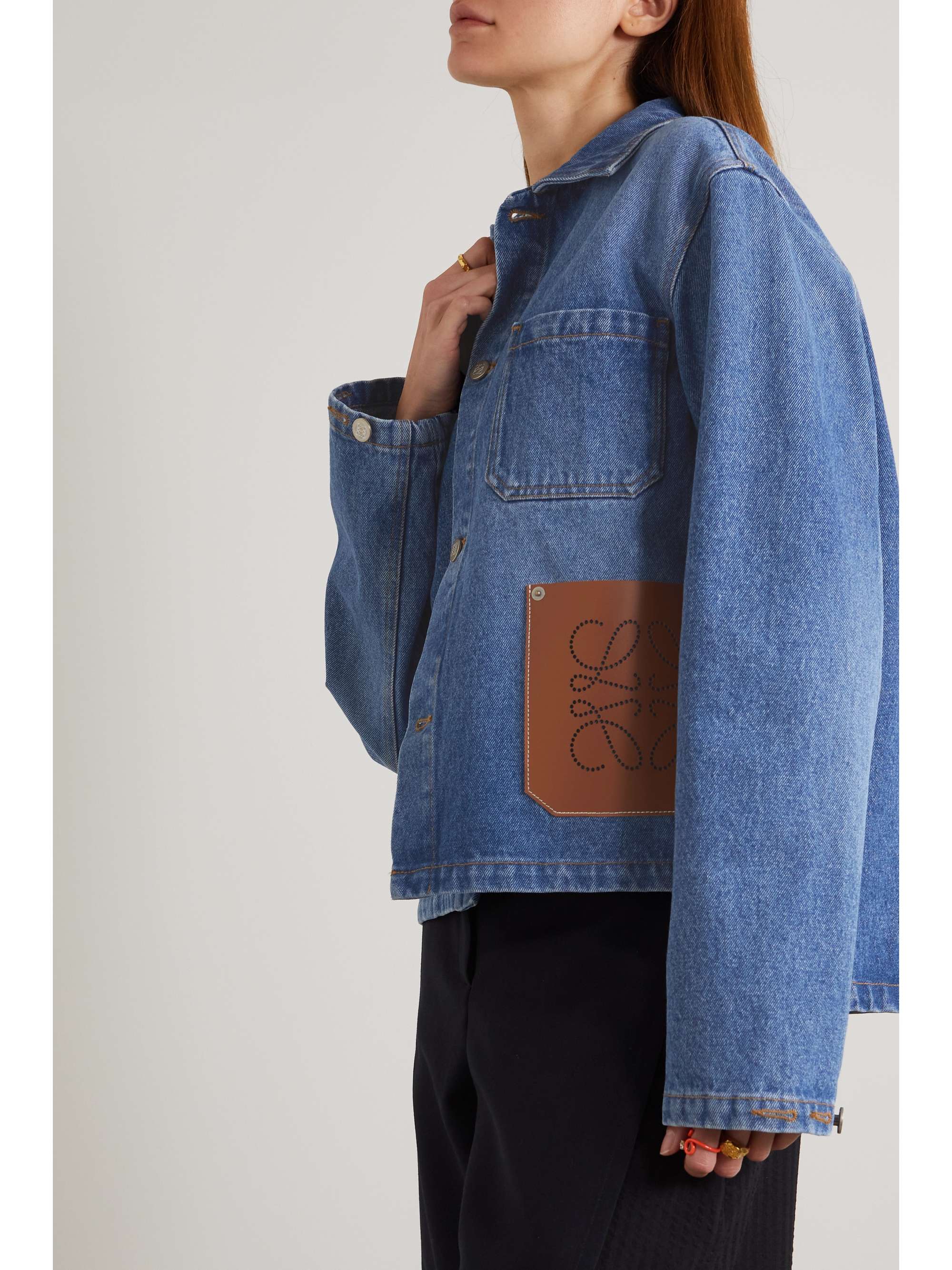 LOEWE Leather-trimmed denim jacket