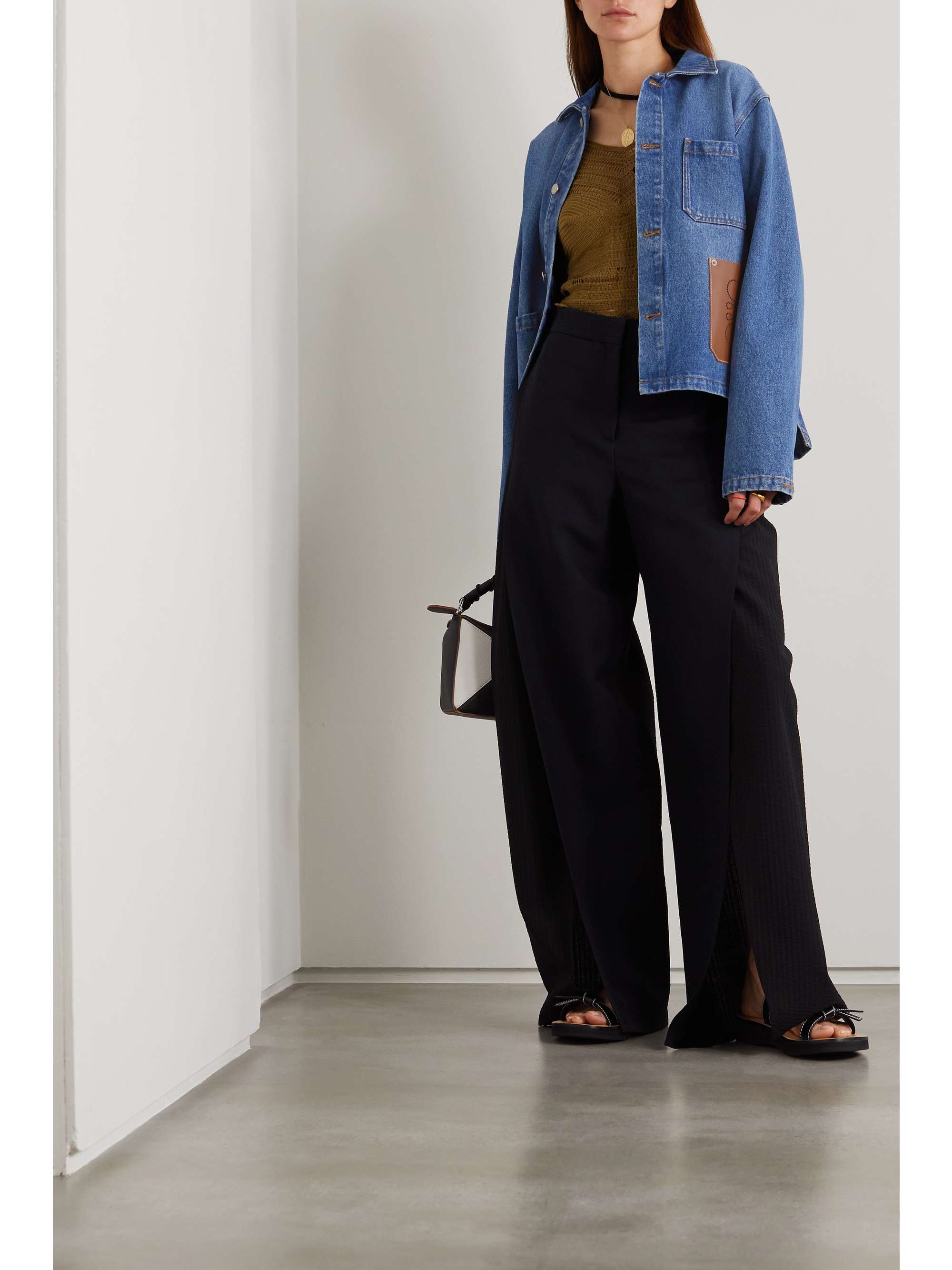 LOEWE Leather-trimmed denim jacket