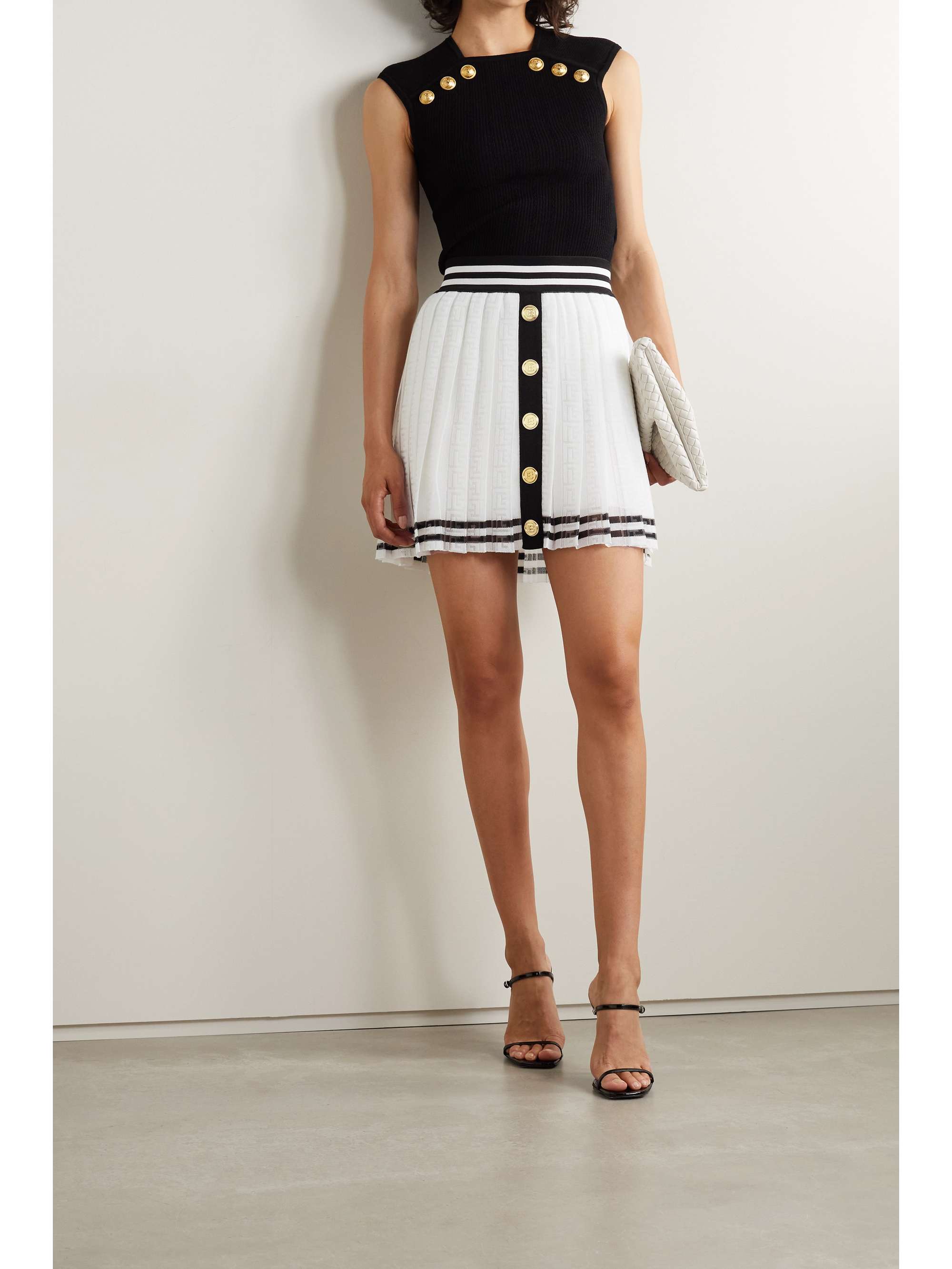BALMAIN Pleated jacquardknit mini skirt NETAPORTER