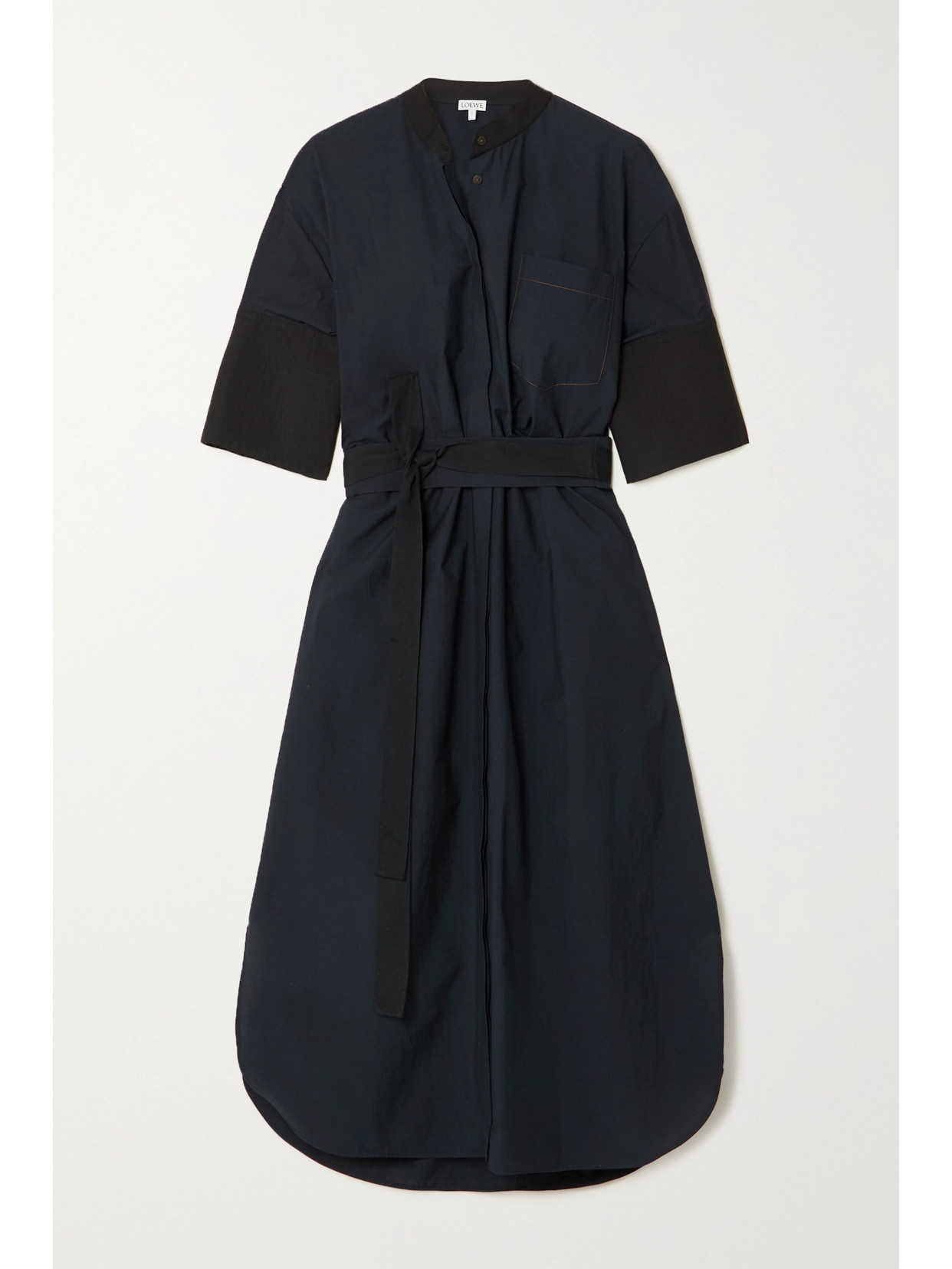 LOEWE BELTED COTTON-BLEND POPLIN MIDI SHIRT DRESS